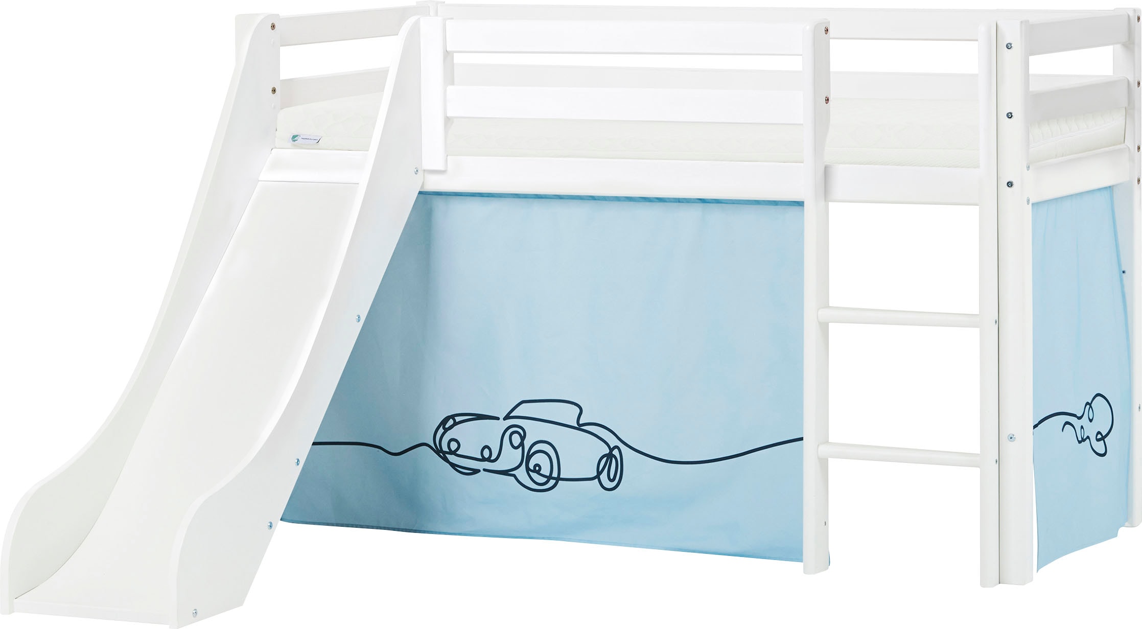 Hoppekids Hochbett »«Cars»«, Rutsche & Vorhang Blau und viel Auswahl