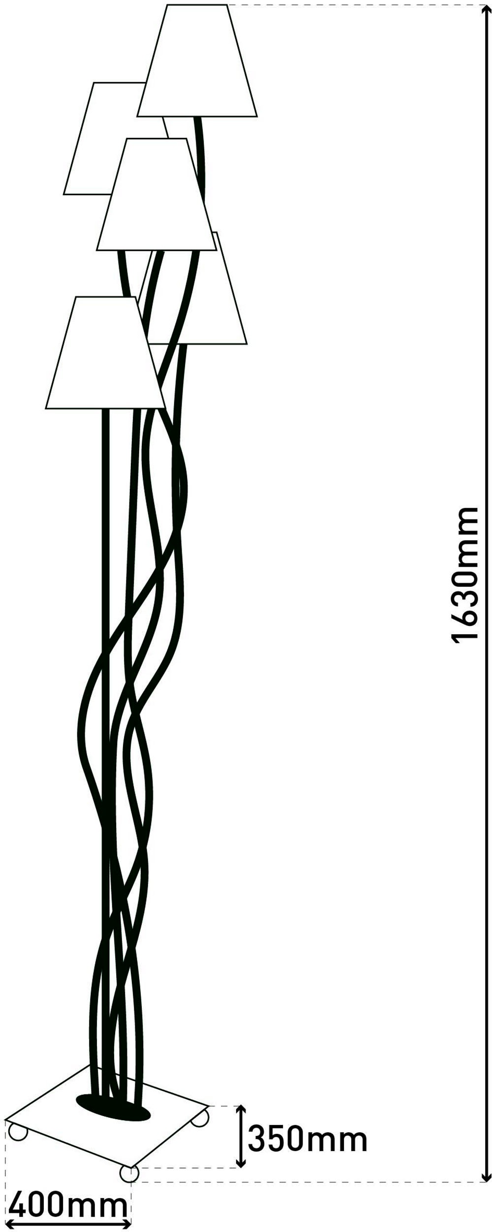 näve Stehlampe »Colora«, 5 flammig, Leuchtmittel E14 | ohne Leuchtmittel, 5flg., E14. Textilschirme je 1x gelb, rose, blau, türkis, oliv