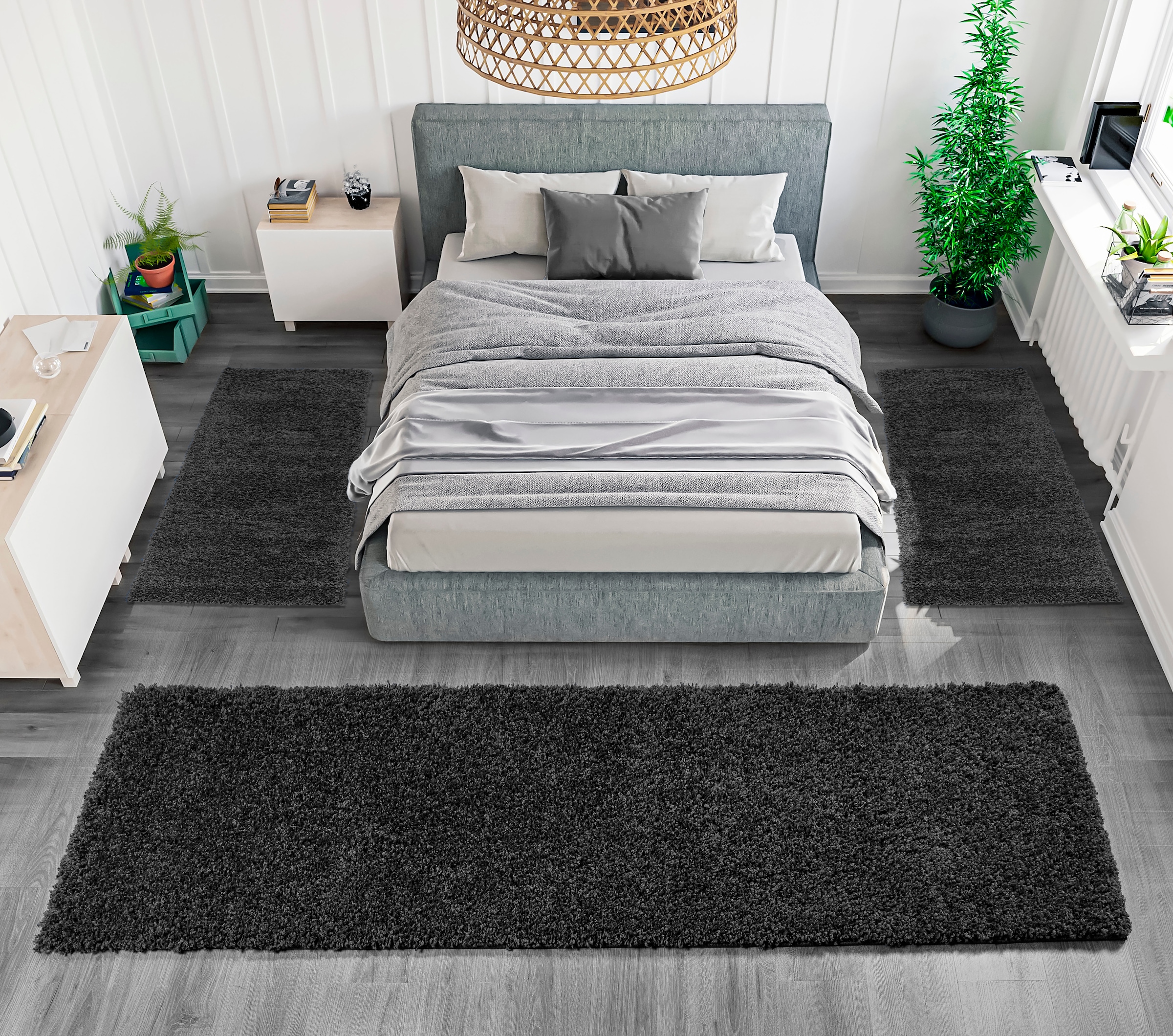 my home Bettumrandung »Shaggy 30« Höhe 30 mm 3 Stk. tlg. gewebt, 2- oder 3-teilig, Bettvorleger, Läufer-Set, Uni-Farben