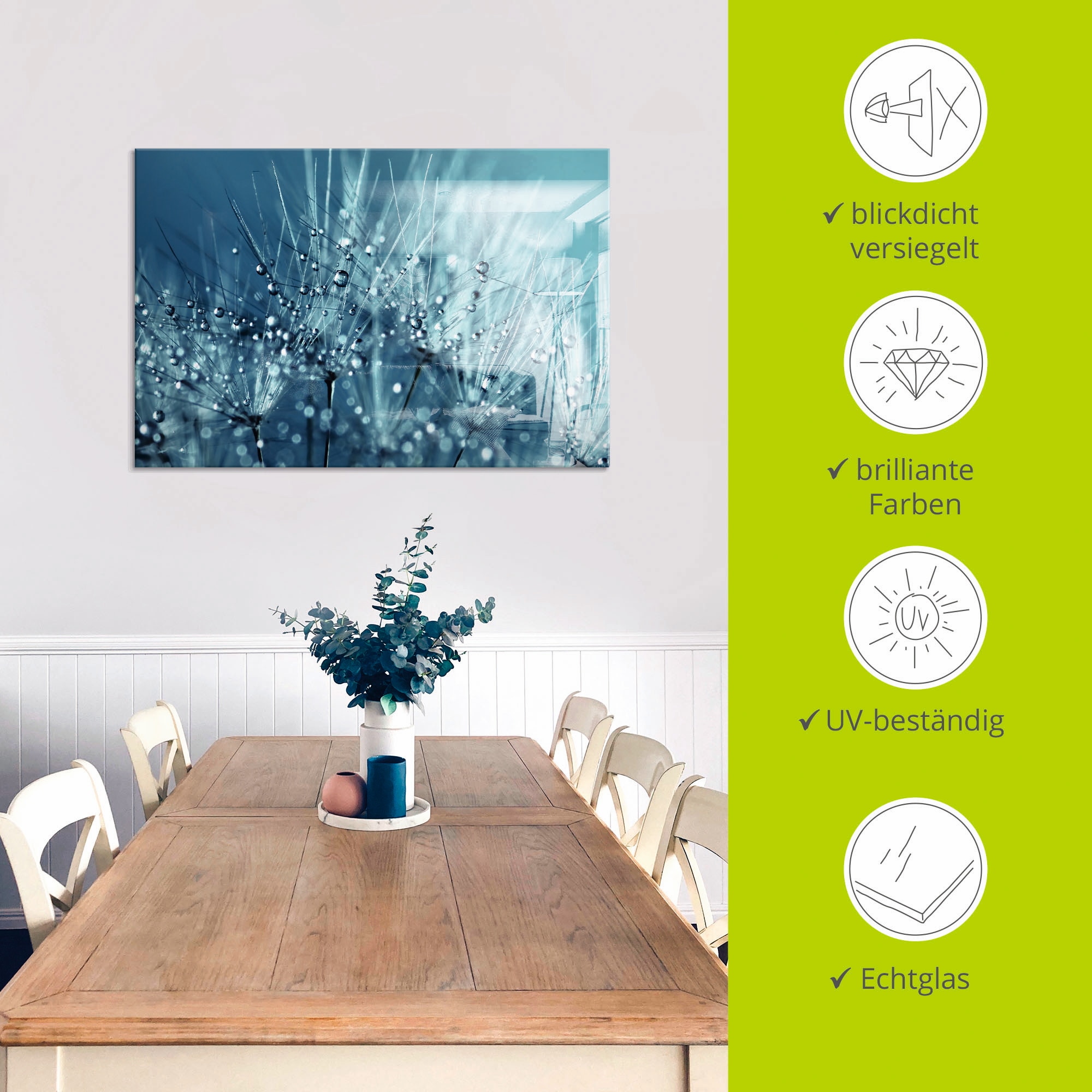 Artland Glasbild »Blaue glitzernde Pusteblume« Blumen 1 Stk. tlg. in verschiedenen Größen