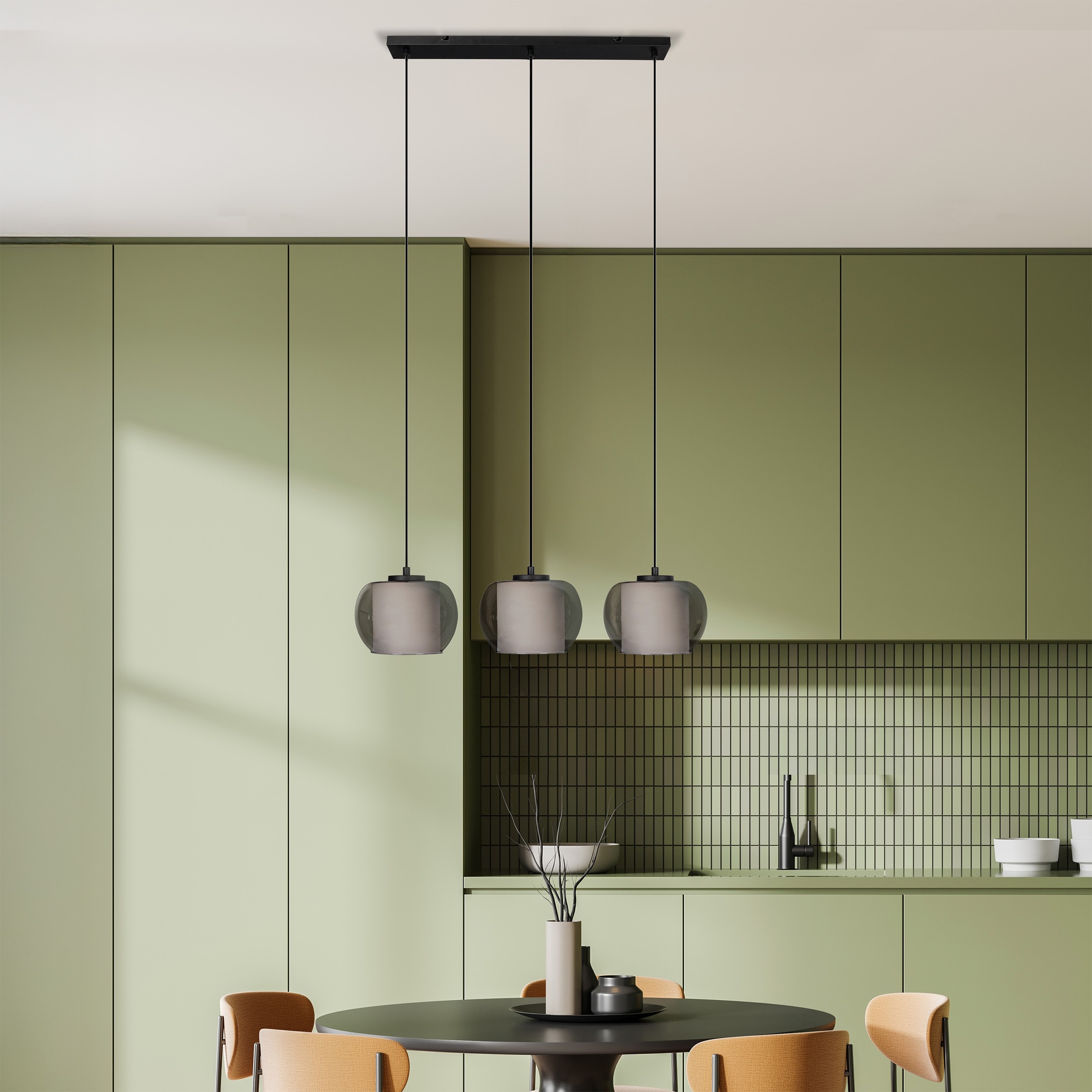 OTTO home Pendelleuchte »Tanissa mit Doppelschirm« E27 1 Stk. Pendellampe, Rauchglas, innen Stoffschirm, E27, Glasschirm, Glaskugel