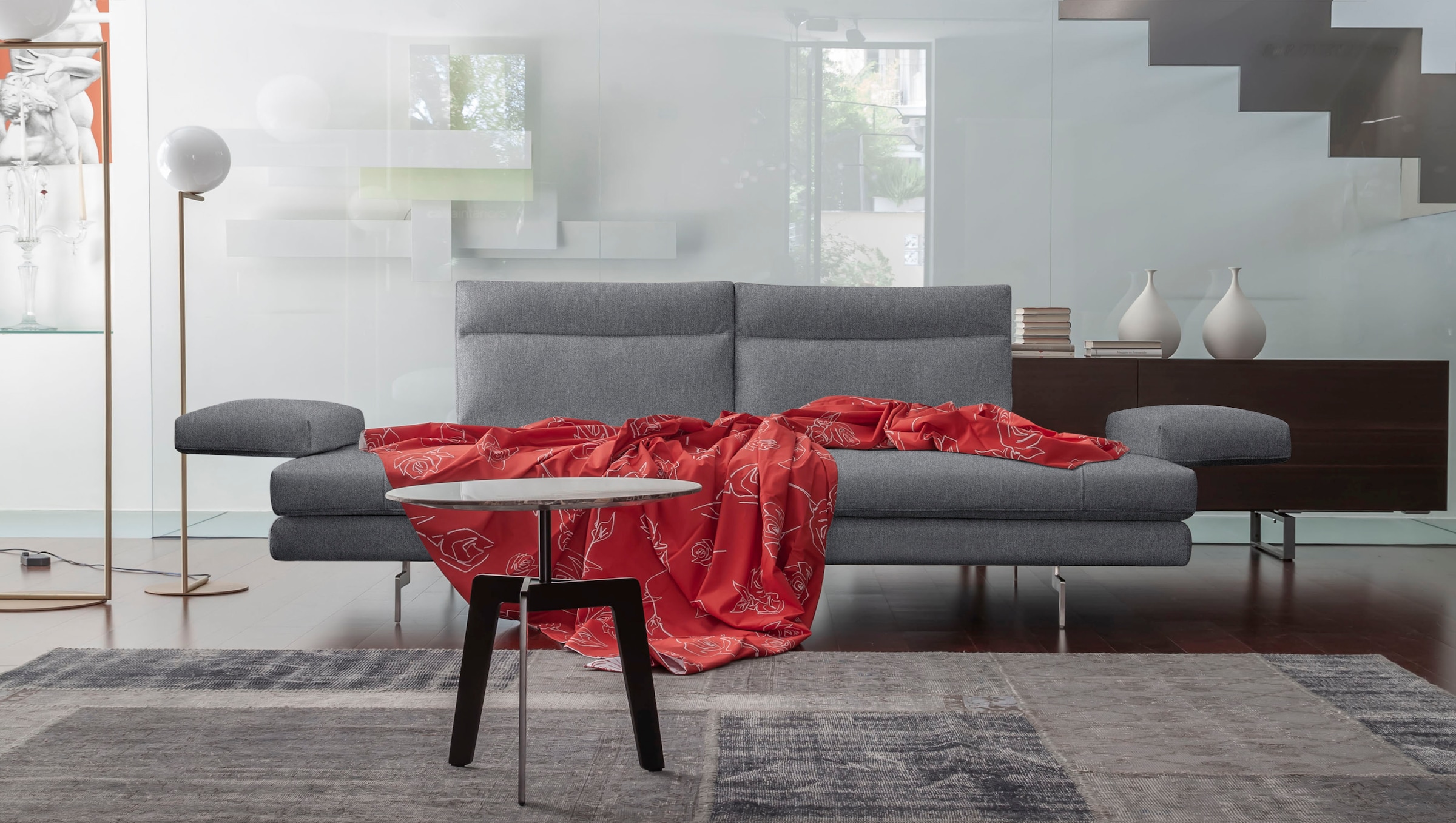 CALIA ITALIA 3,5-Sitzer »Toby Wing, italienisches Designsofa mit erstklassigem Sitzkomfort«, inklusive Sitztiefenverstellung, Füße in Chrom glänzend