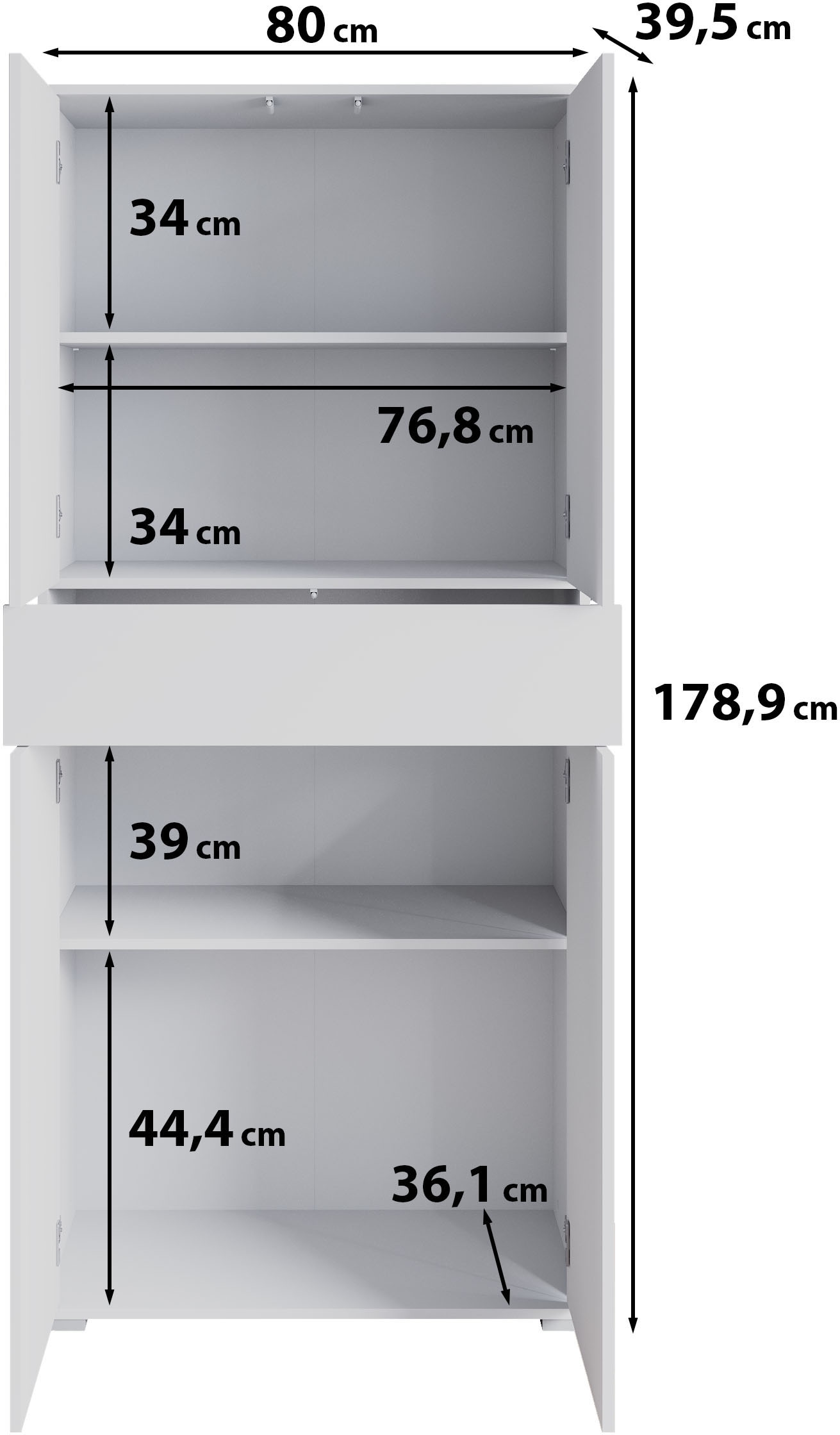 OTTO home Aktenschrank »Kenia, Stauraumschrank 80 cm breit mit Schublade« 1 Stk. tlg. Griffloses Design mit Push-to-Open und verstellbaren Einlegeböden