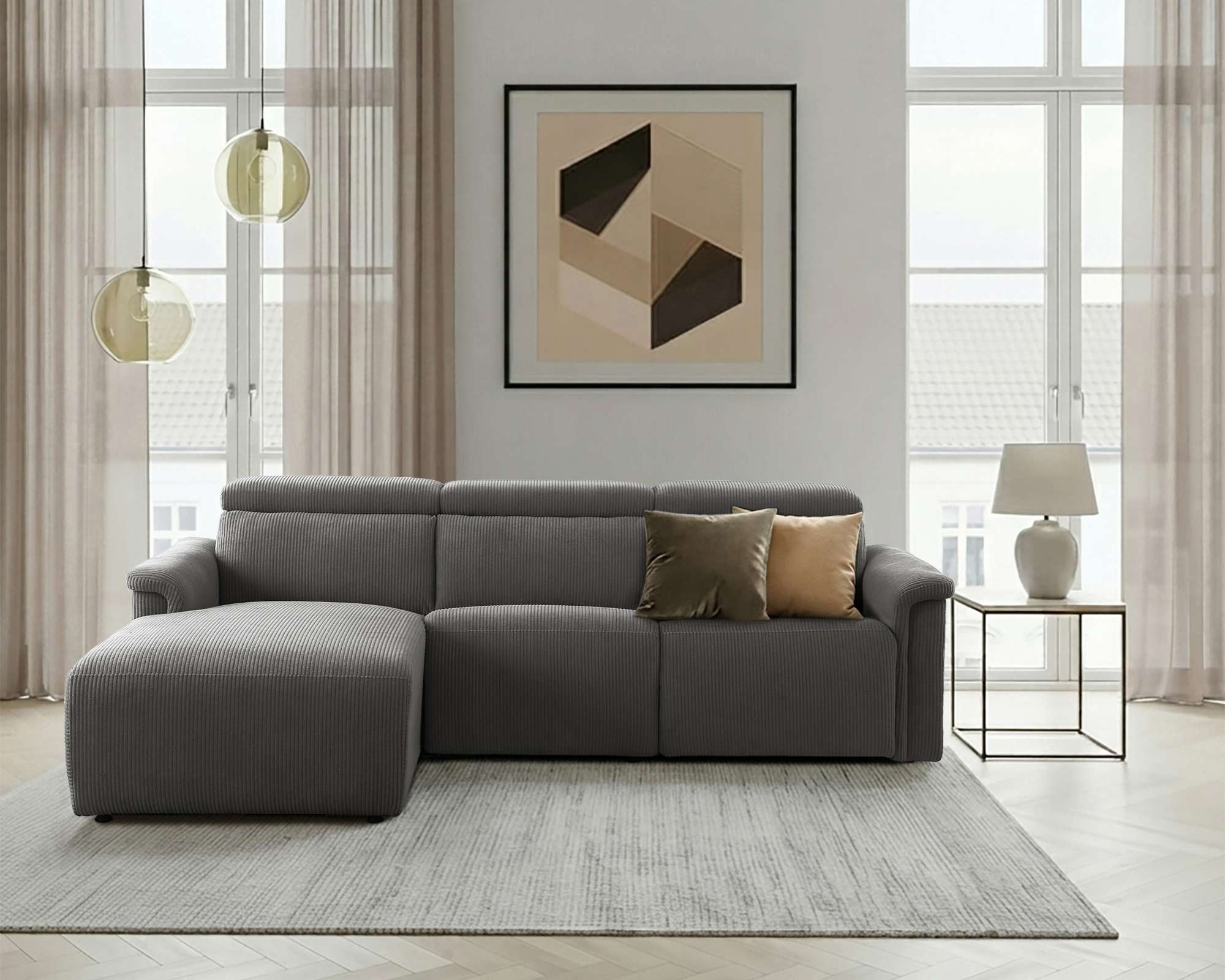 OTTO home Ecksofa »LUND Cord, L-Form, 258cm, man. o. elektr. Relaxfunktion (mit USB-A/C)« USB-A/C bei elektrischer Variante und Kopfteilverstellung