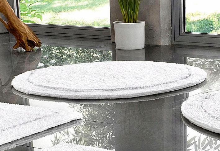 my home Badematte »Kapra, Badvorleger, Badezimmer Teppich«, beidseitig nutzbar-fußbodenheizungsgeeignet-strapazierfähig, mit Bordüre, Badteppich, Badematte, Baumwolle