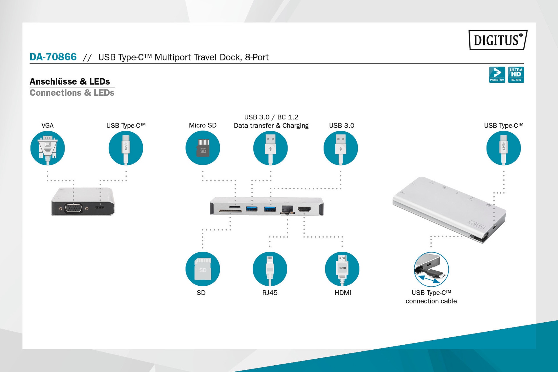 Digitus Laptop-Dockingstation »USB Type-C™ Multiport Travel Dock, 8-Port«