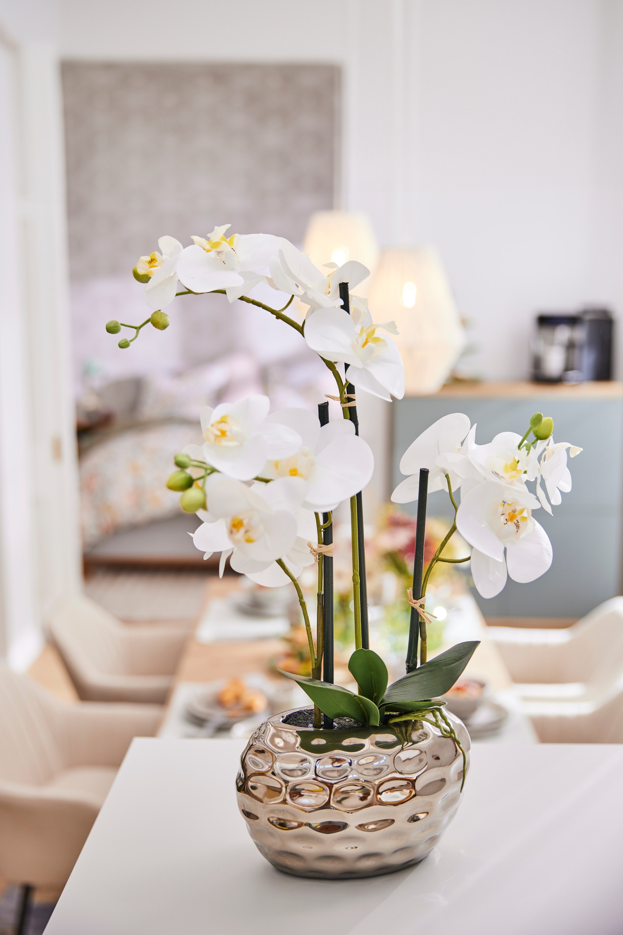 OTTO home Kunstpflanze »Orchidee, inklusive Übertopf aus Keramik in schwarz oder silberfarben« Kunstorchidee , BESTSELLER, 38 oder 55cm hoch