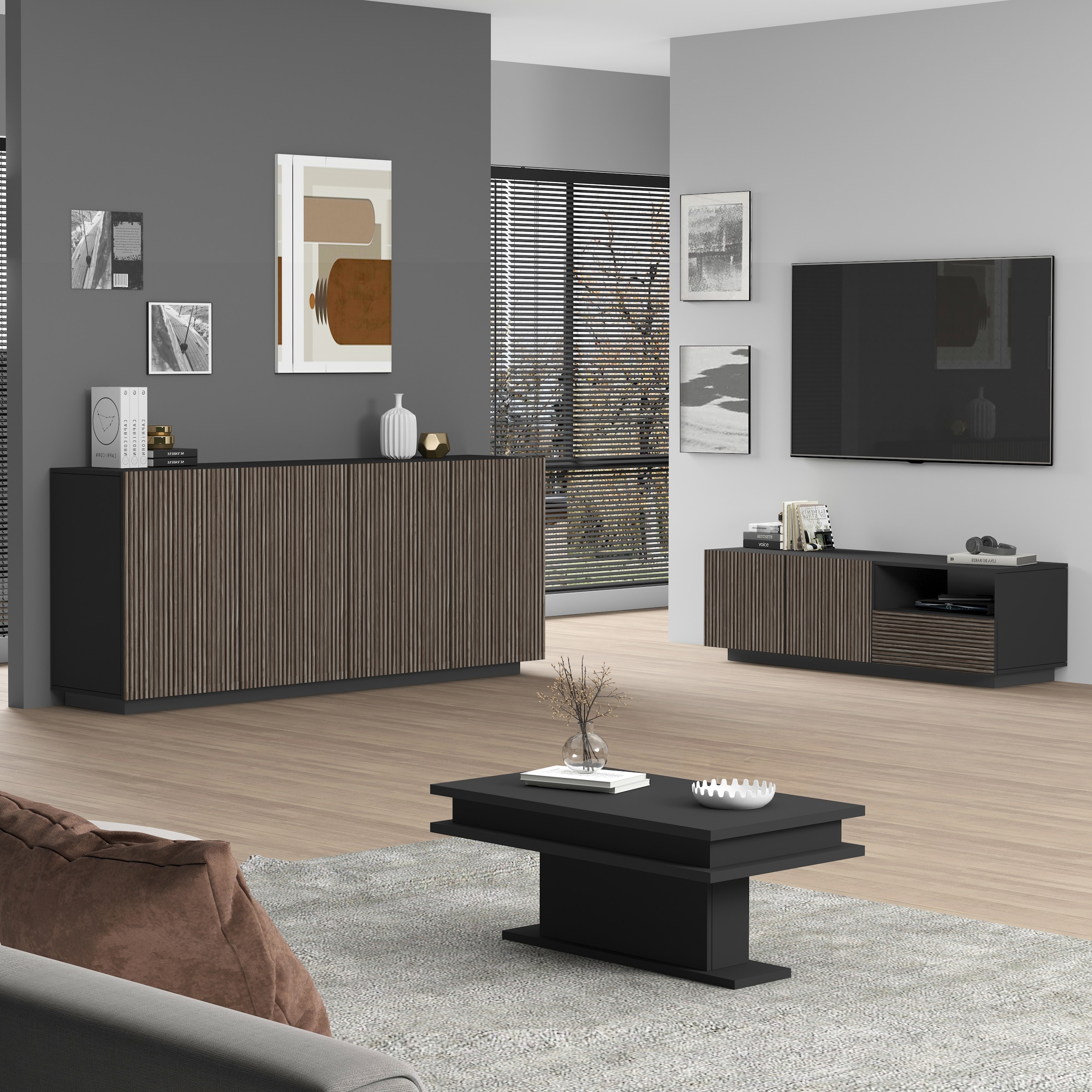 INOSIGN Sideboard »Vega Sideboard,Kommode,200 cm« mit 4 Türen,Fronten mit  Rillen-Optik