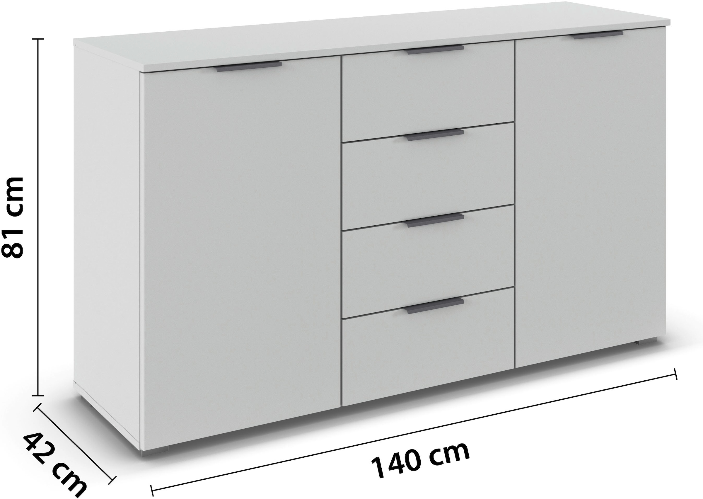 rauch Kombikommode »Sideboard Schubladenkommode AGORDO mit Dekor- oder Hochglanzfront«, (in zwei Griff-Farben), mit 4 Schubkästen und 2 Türen sowie Metallgriffen MADE IN GERMANY