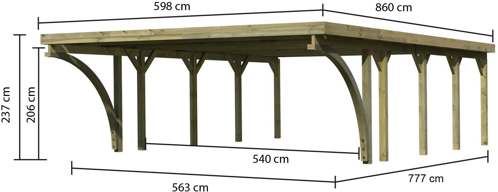 Karibu Doppelcarport »»Classic 3 SET« Stahl-Dach Variante C, mit zwei Einfahrtsbogen« Massivholz 540 cm KDI aus Masivholz