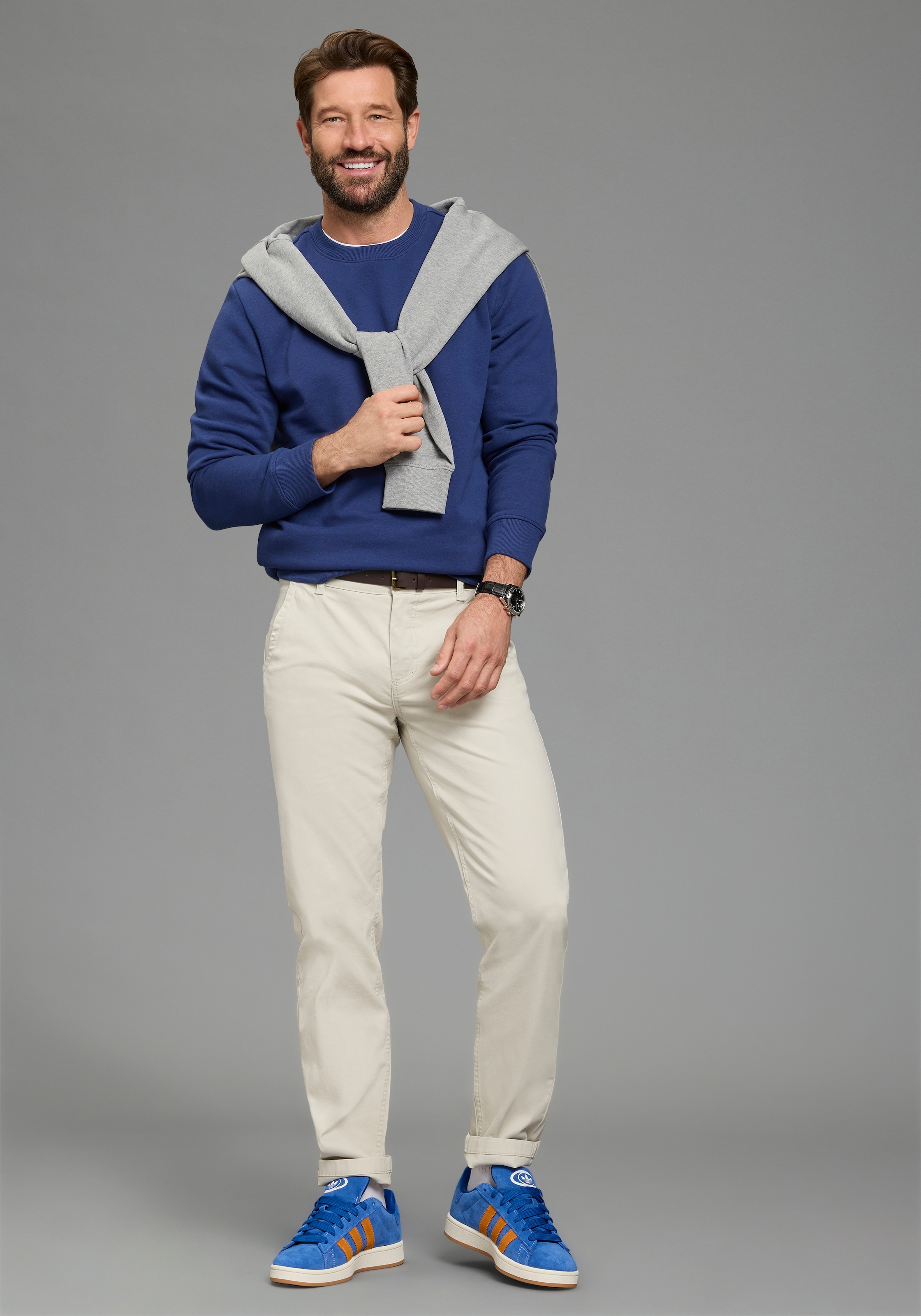 Man's World Sweatshirt, 2 tlg. mit Rundhalsausschnitt, unifarben, Langarm, normale Passform
