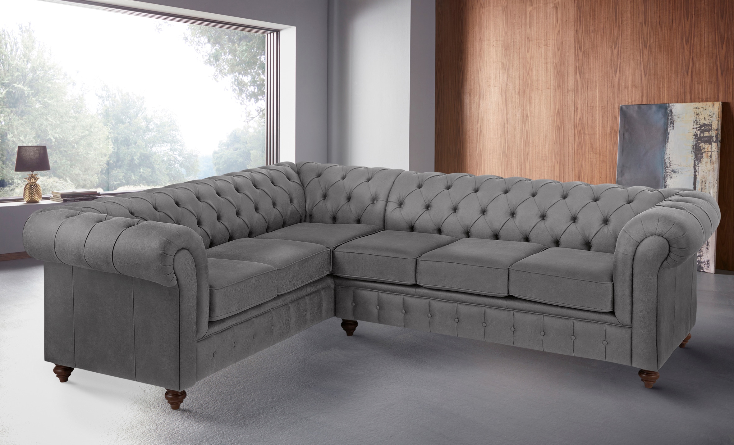 Home affaire Chesterfield-Sofa »Chesterfield Ecksofa, auch in Leder L-Form«, hochwertige Knopfheftung, langer Schenkel links oder rechts wählbar