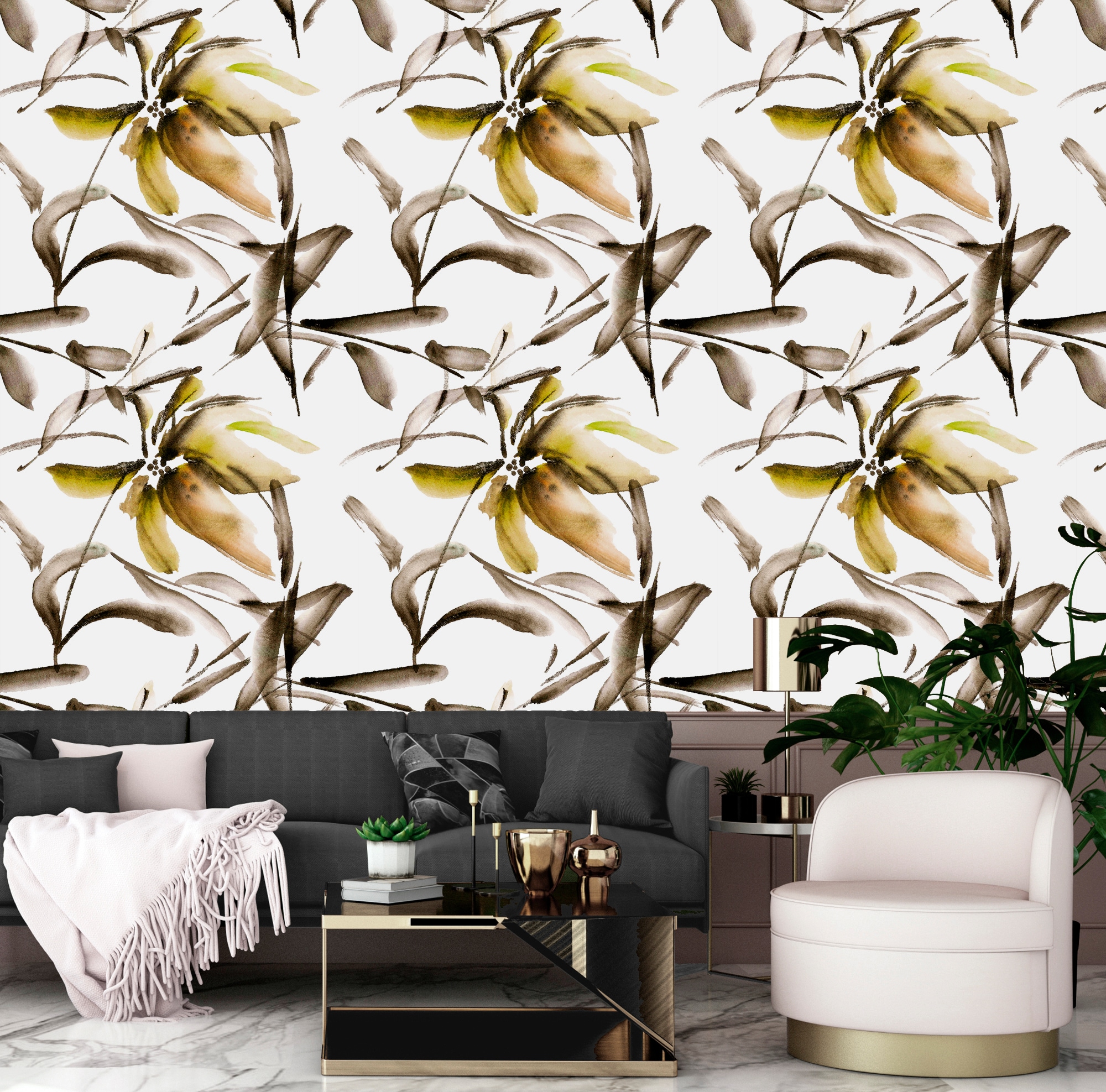 queence Vinyltapete »Raja« Motiv | bedruckt | botanisch | floral | gemustert | natürlich glatt 90x250cm, selbstklebend, kinderleichte Anbringung, , Sticker