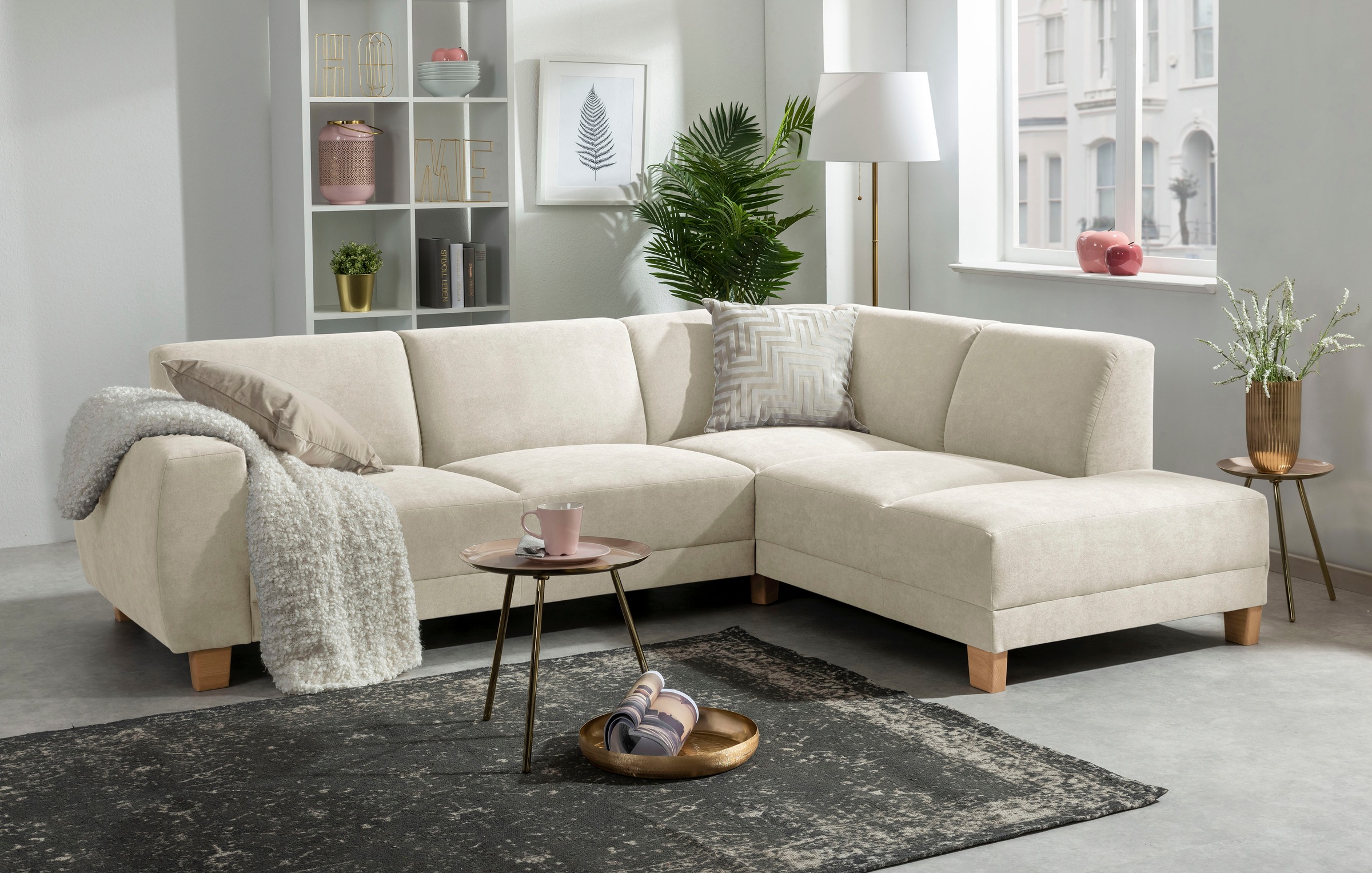 Max Winzer® Ecksofa »Blackpool modern, mittlere Sitzhärte mit hochwertiger Schaumpolsterung«, Lounge-Charakter durch niedrigen, leicht gewölbten Rücken
