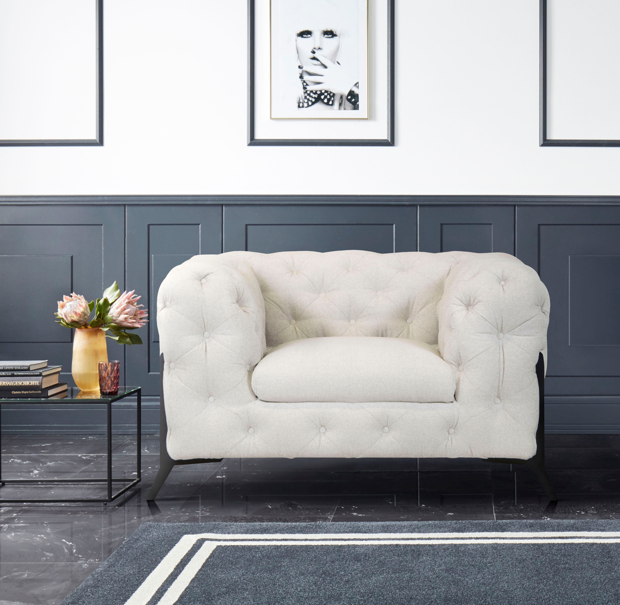 Leonique Chesterfield-Sessel »Amaury Sessel«, aufwändige Knopfheftung, moderne Chesterfield Optik, Fußfarbe wählbar