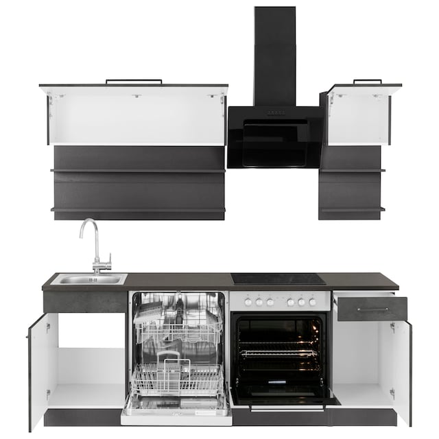 HELD MÖBEL Küchenzeile »Tulsa«, mit E-Geräten, Breite 210 cm, schwarze  Metallgriffe, MDF Fronten auf Rechnung kaufen