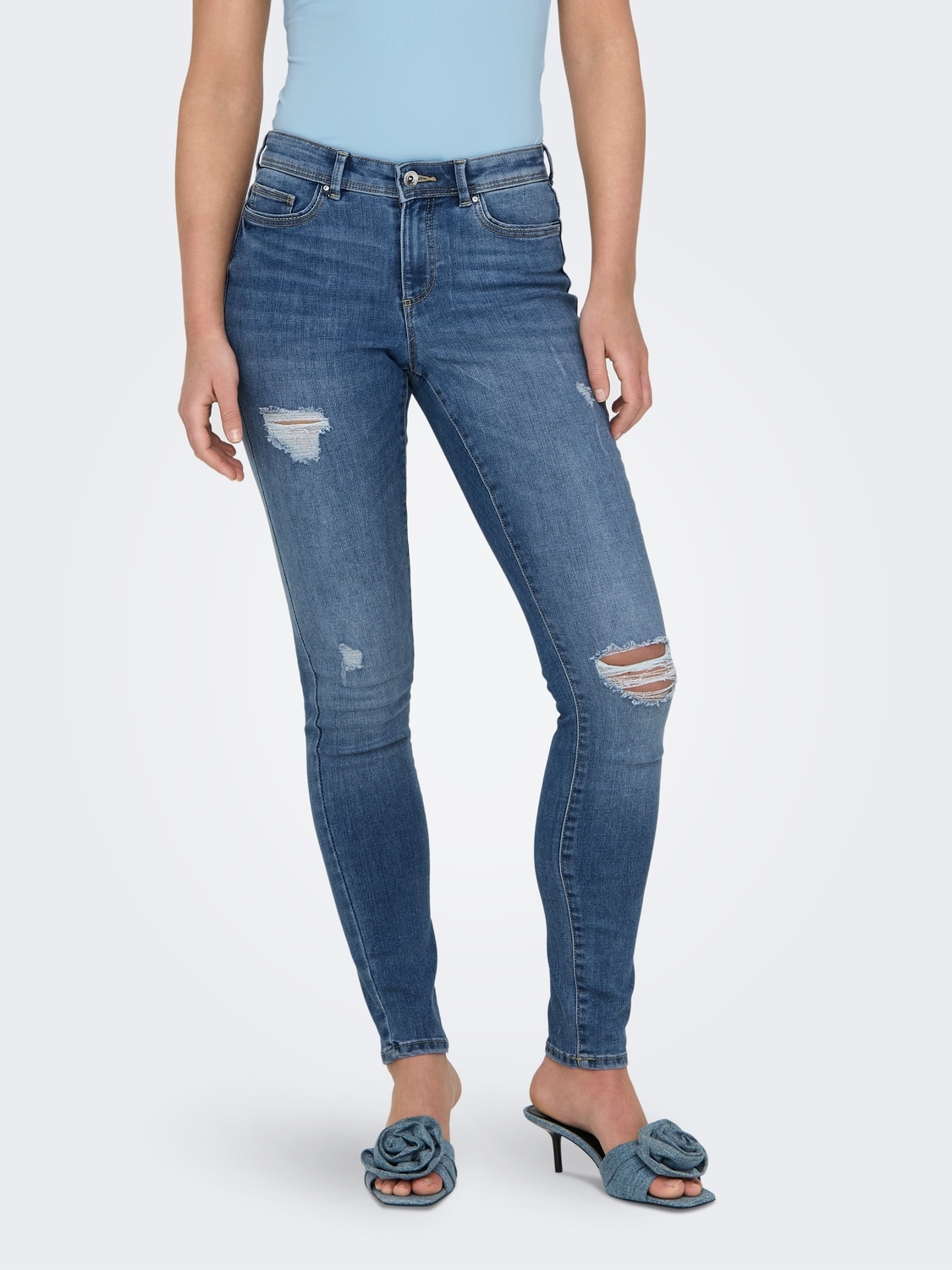 ONLY Skinny-fit-Jeans »ONLWAUW MID SK DESTROY DNM BJ210«, mit Destroyed Effekt