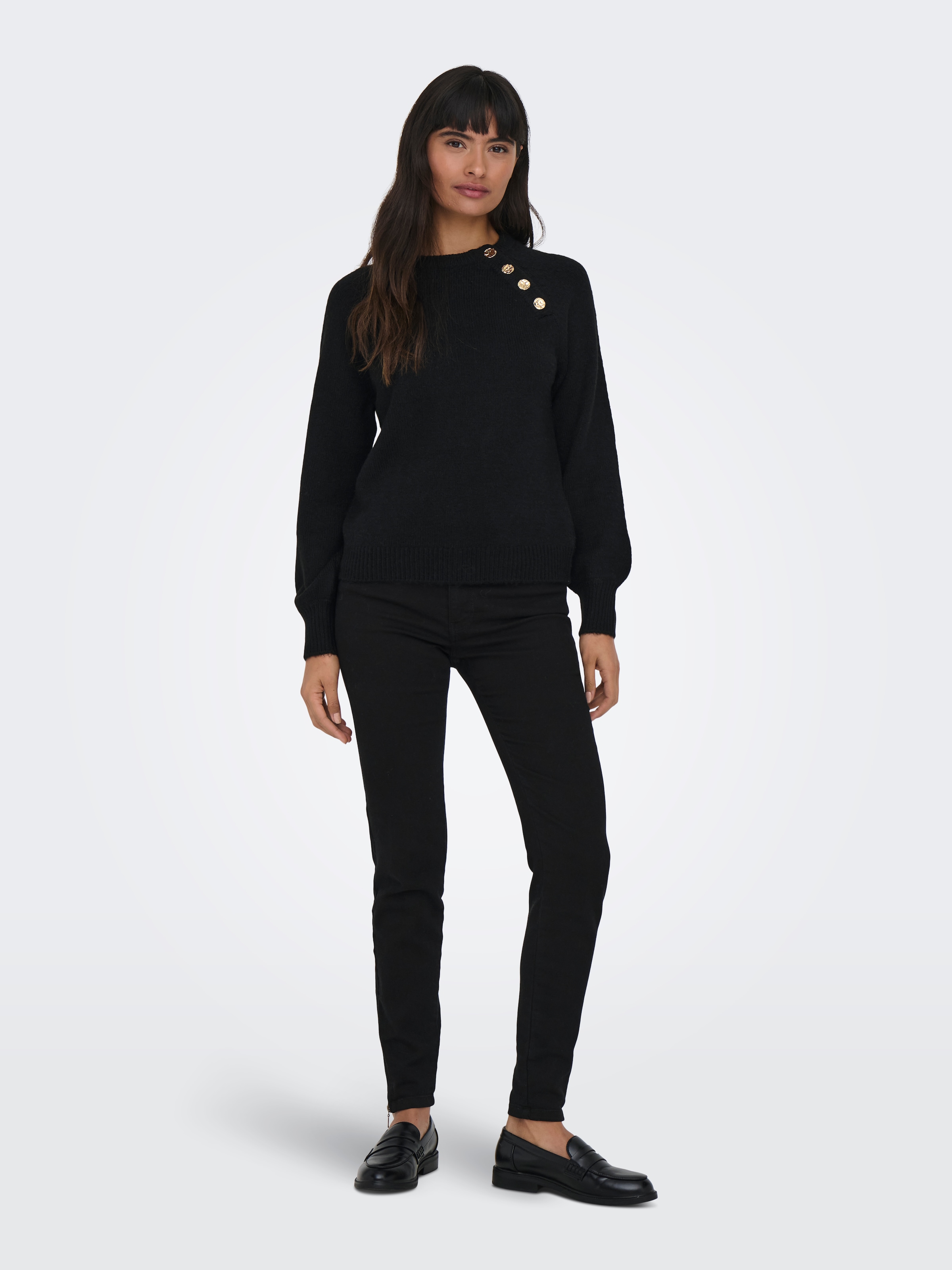 ONLY Rundhalspullover »ONLEMMA LS BUTTON ONECK EX KNT« Kunstfaser, regular fit