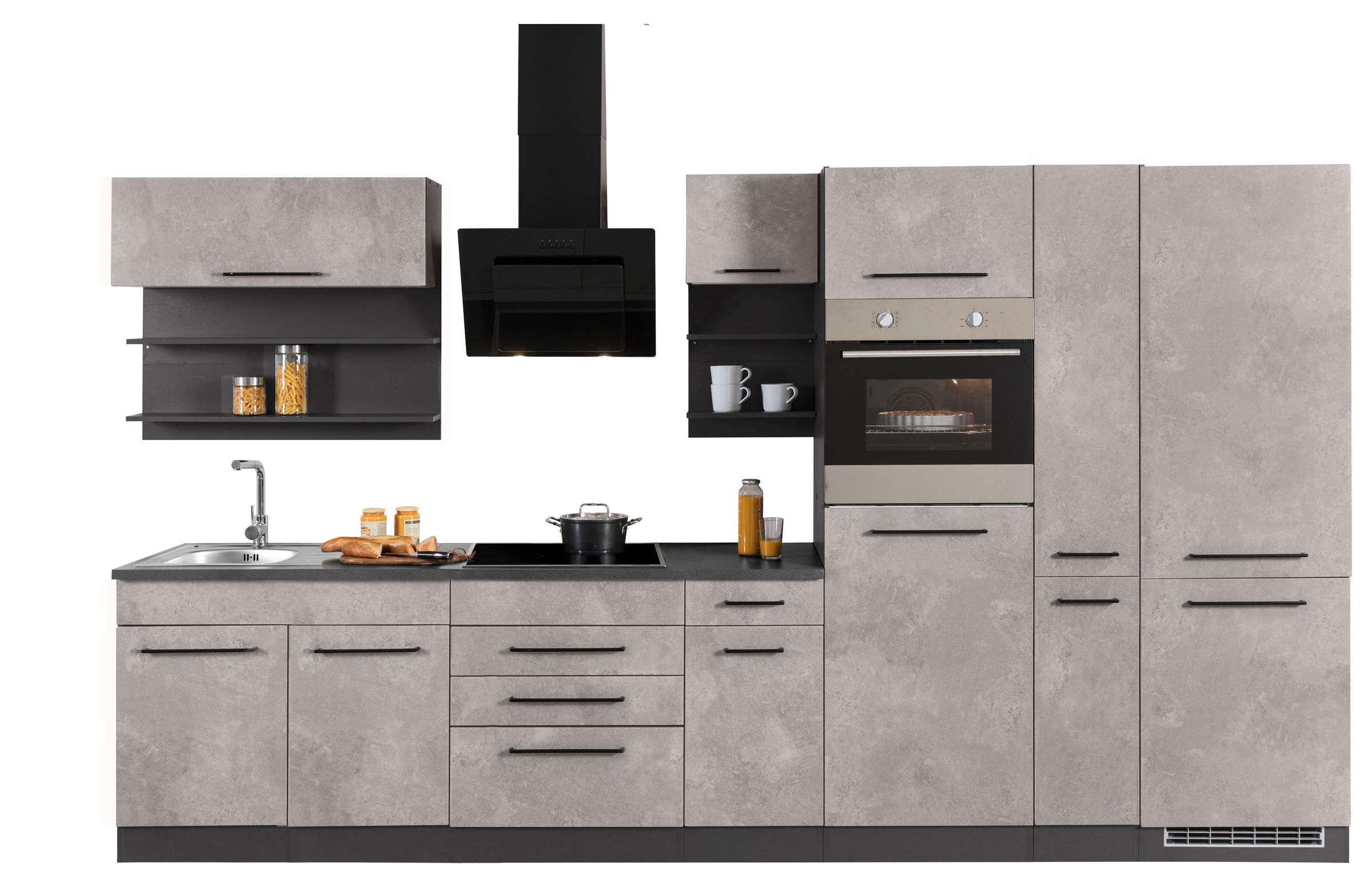KOCHSTATION Küchenzeile »KS-Tulsa«, ohne E-Geräte, Breite 360 cm, schwarze Metallgriffe, MDF Fronten