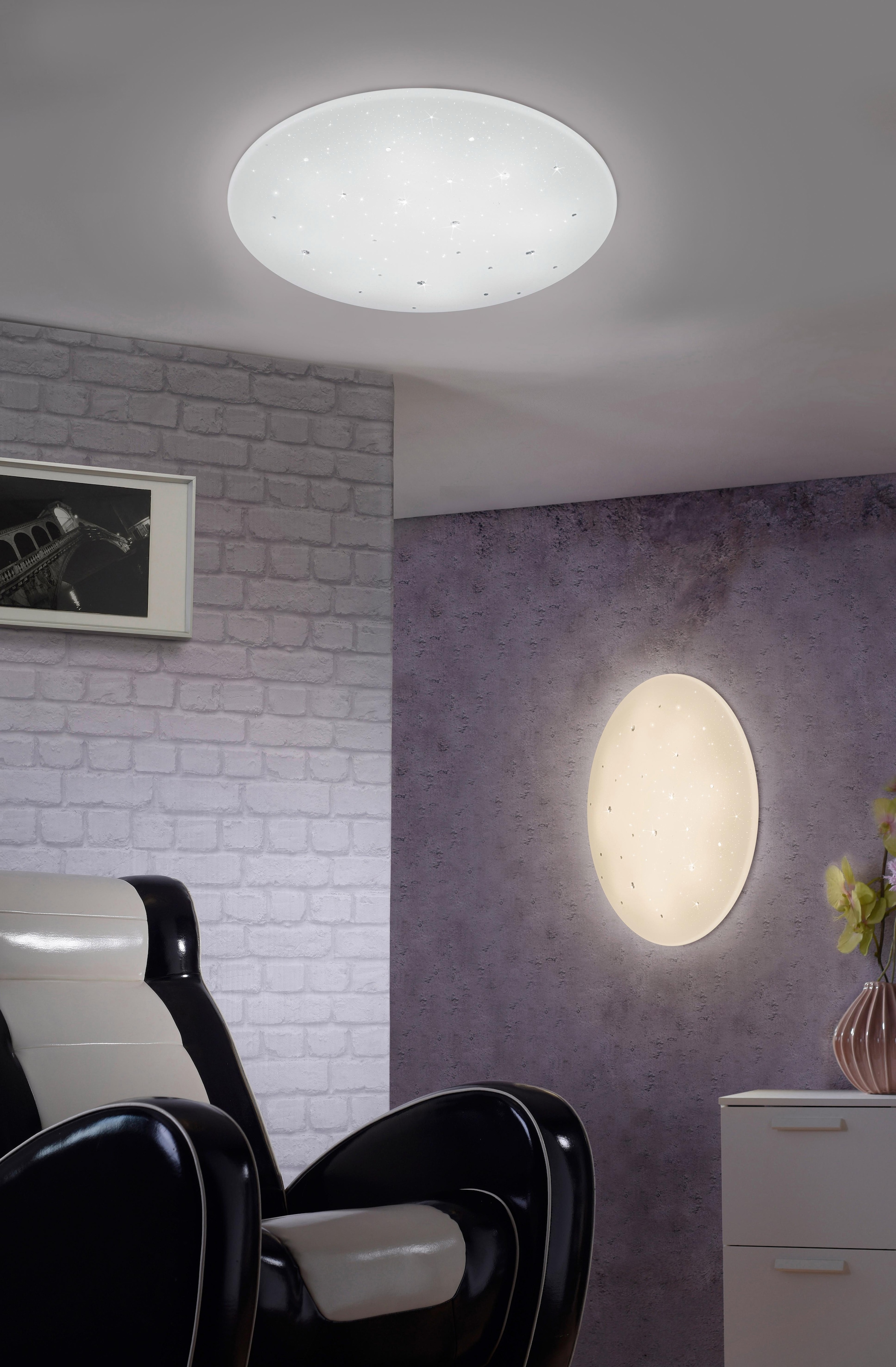 REALITY Leuchten LED Deckenleuchte »Achat«, 1 flammig, Leuchtmittel LED-Board | LED fest integriert, Starlight Effekt, Badezimmerlampe, IP 44, 4000 Kelvin, 1160 Lumen