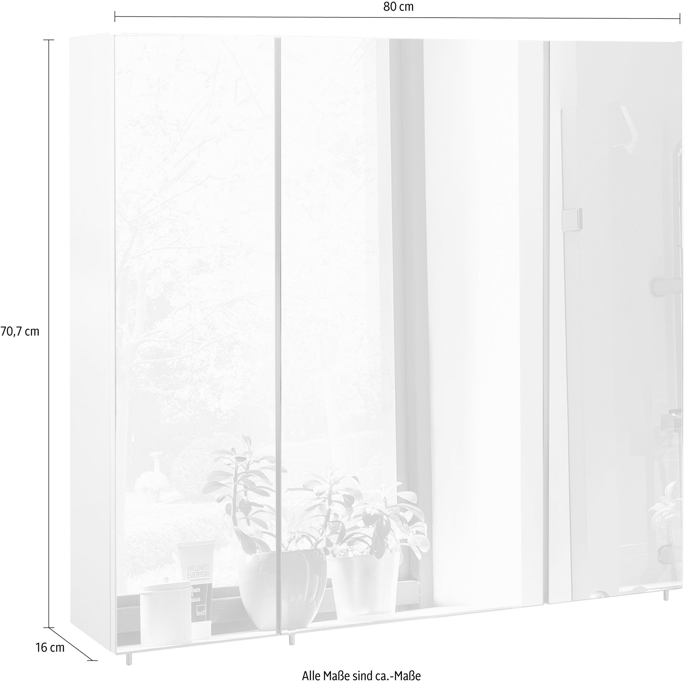 Schildmeyer Spiegelschrank »Basic«, Breite 80 cm, 3-türig, Glaseinlegeböden, Made in Germany