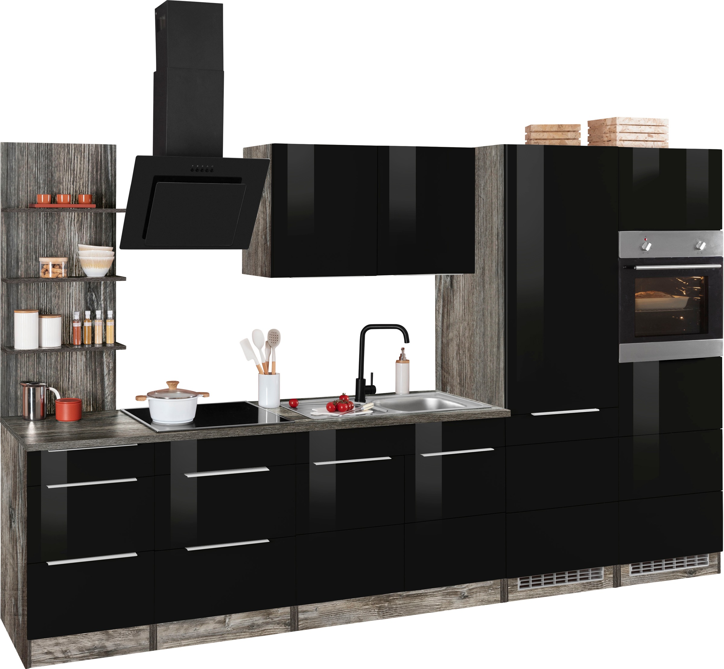 KOCHSTATION Küchenzeile »KS-Brindisi Breite 330 cm«, wahlweise mit E-Geräten und Induktion, mit MDF-Fronten und Regal