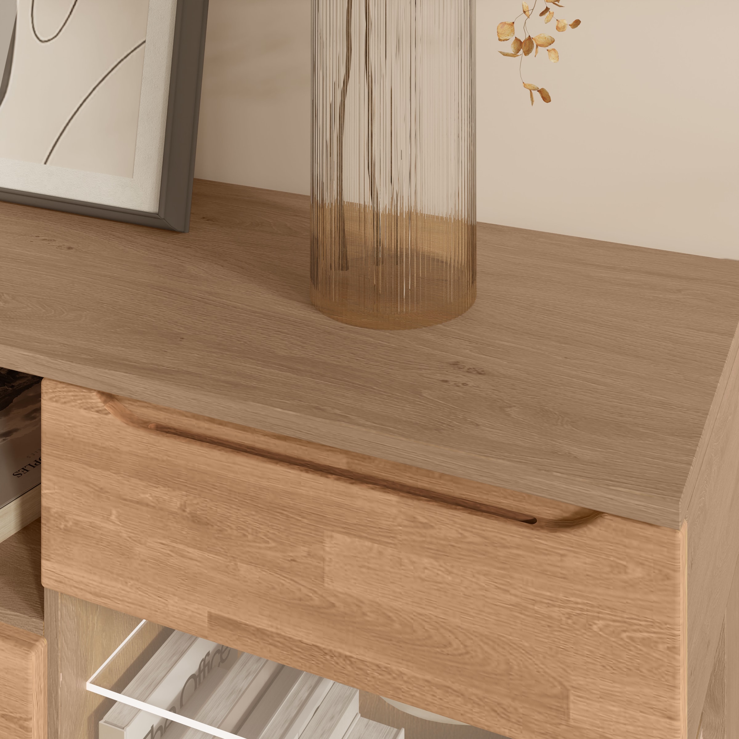 OTTO home Sideboard »VETRO Teilmassiv, Fronten Massivholz, Wohnzimmer, Stauraum,Griffmulde« B/T/H:180/40/63cm, 2Schubladen, 4 geschlossene & 2 offene Fächer
