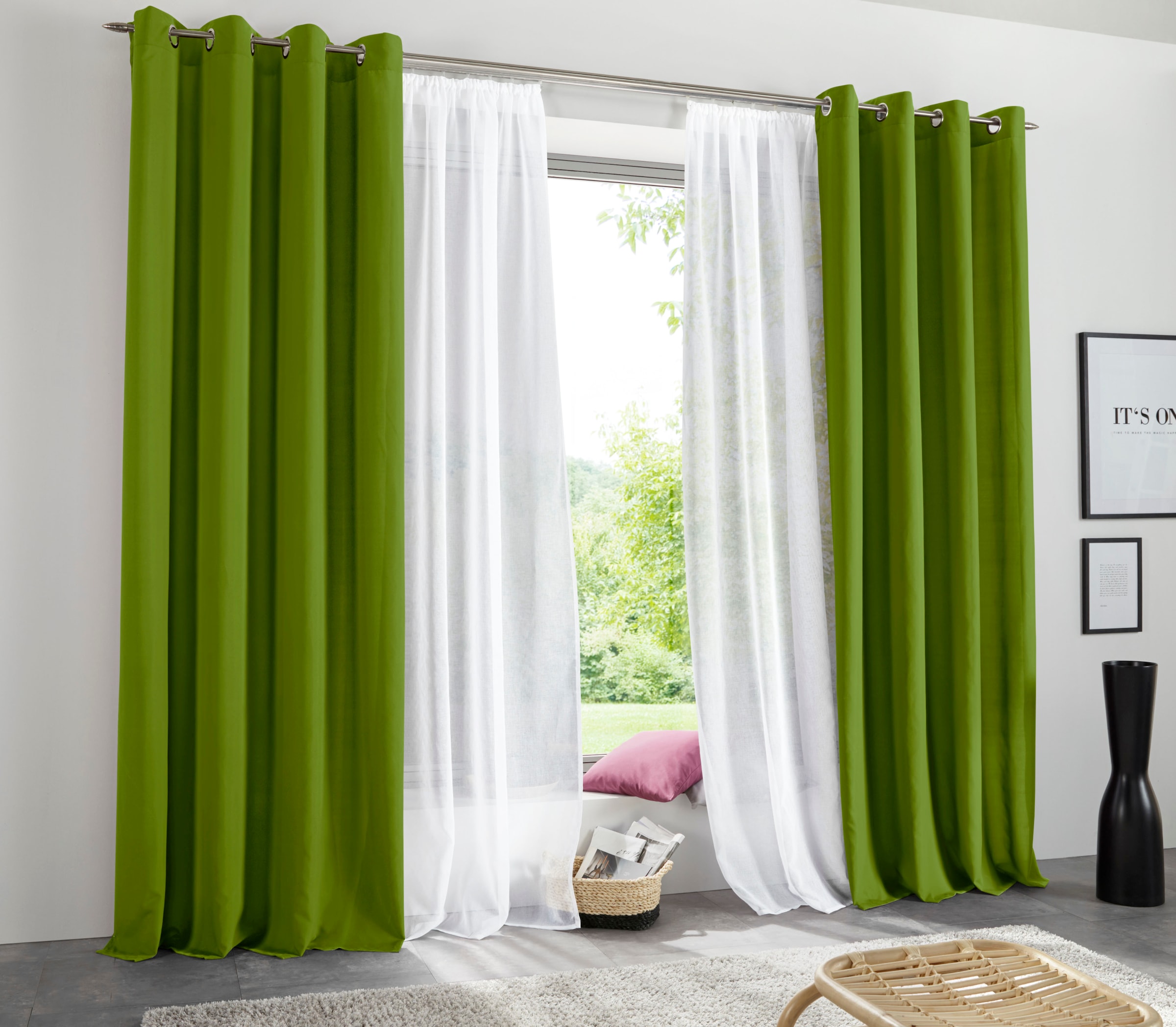 my home Vorhang »Raja«, (2 St.), 2er-Set, glatt, einfarbig, pflegeleichte  Mikrofaser-Qualität