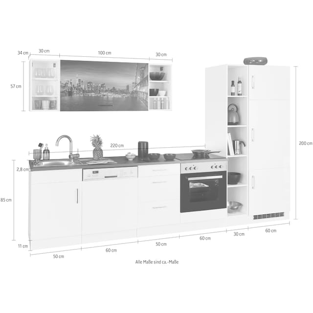 HELD MÖBEL Küchenzeile »Paris«, ohne E-Geräte, Breite 280 cm auf Rechnung  bestellen