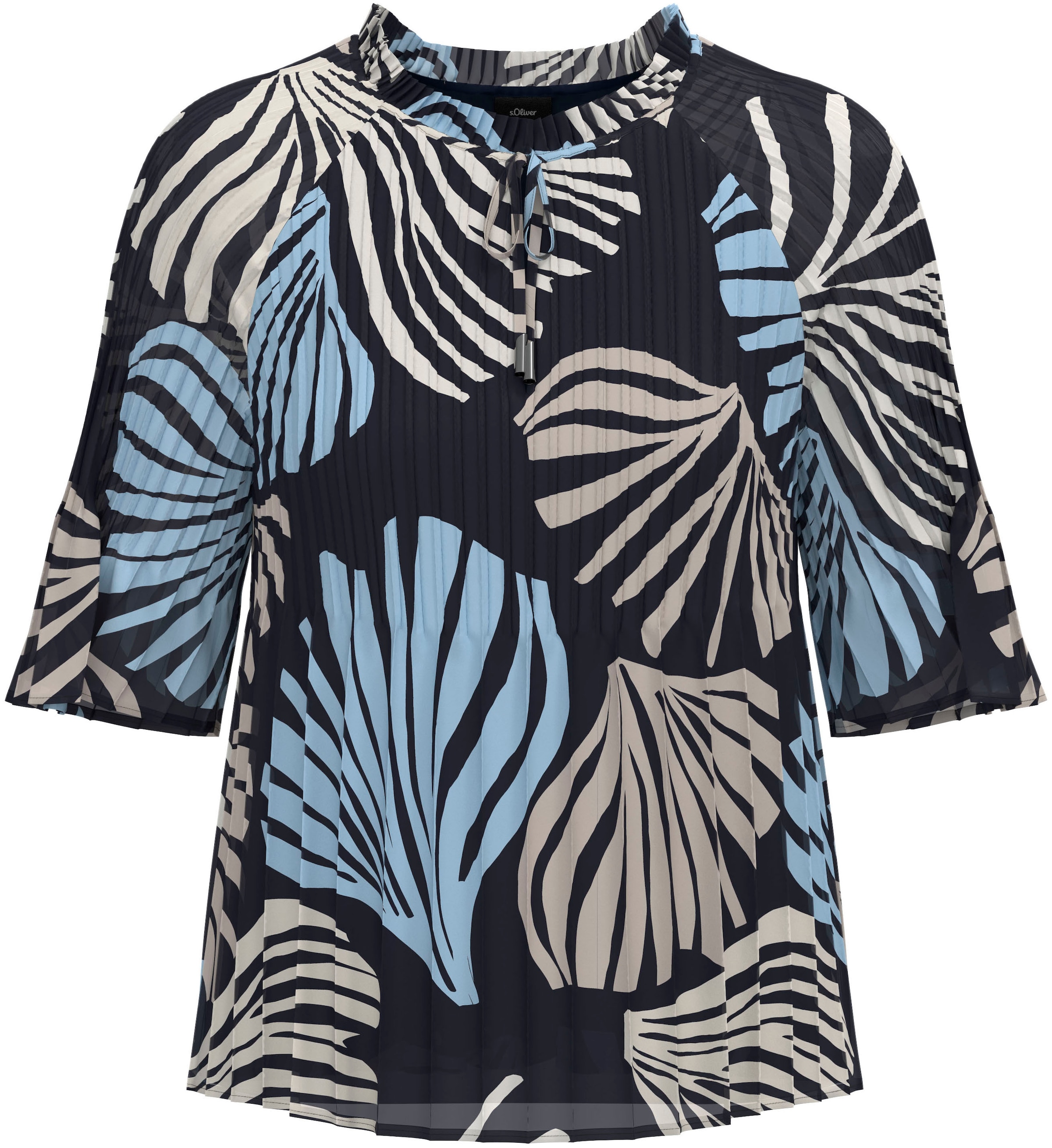 s.Oliver BLACK LABEL Plisseebluse leicht ausgestellte 3/4-Ärmel, mit Schleife am Ausschnitt