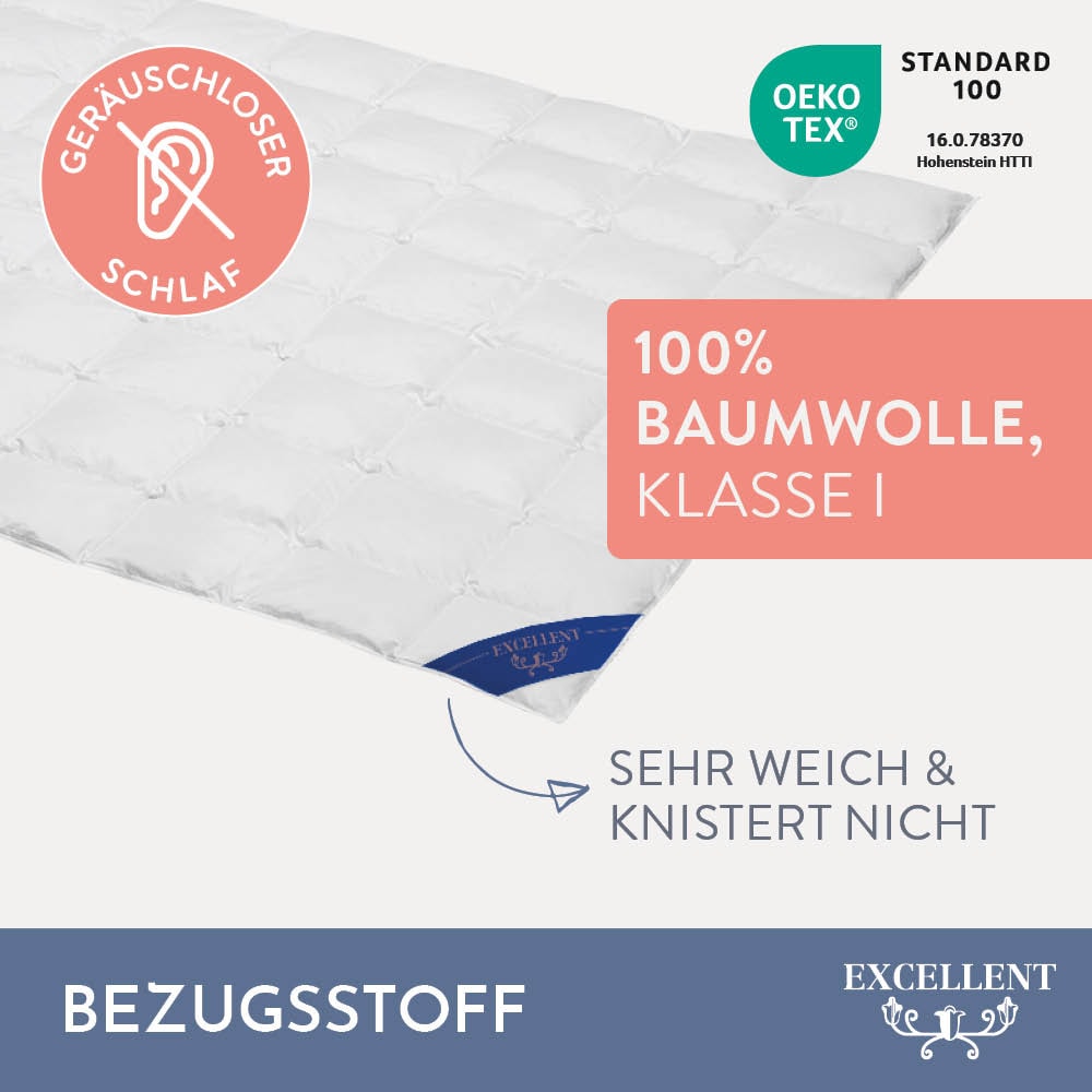 Excellent Daunenbettdecke + 3-Kammer-Kopfkissen »Davos«, Bettdecken-Set mit Kopfkissen, Bettdecke 135x200 und 155x220 cm
