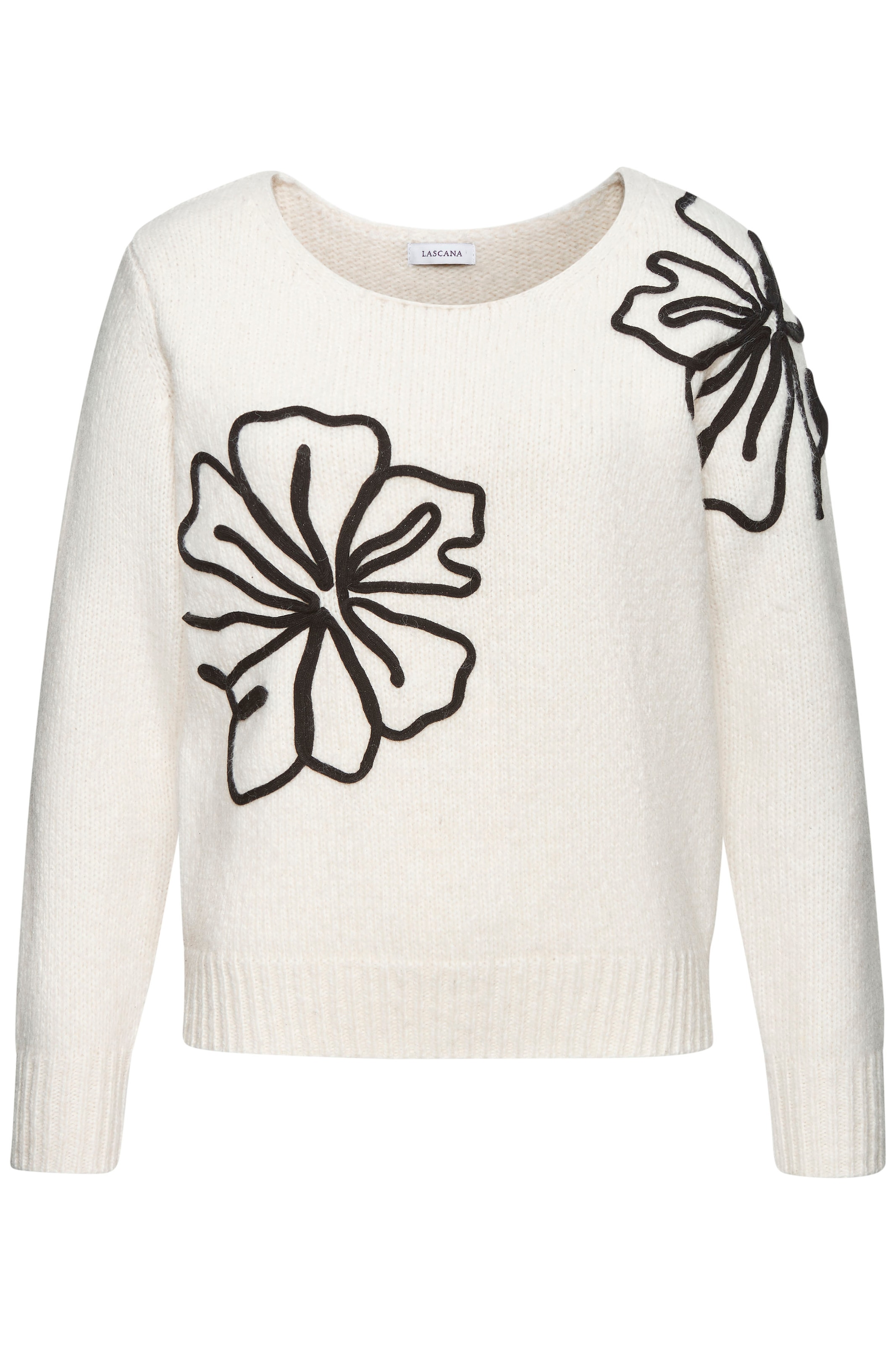 LASCANA Strickpullover mit Blumen-Applikation, Winterpullover, modisch