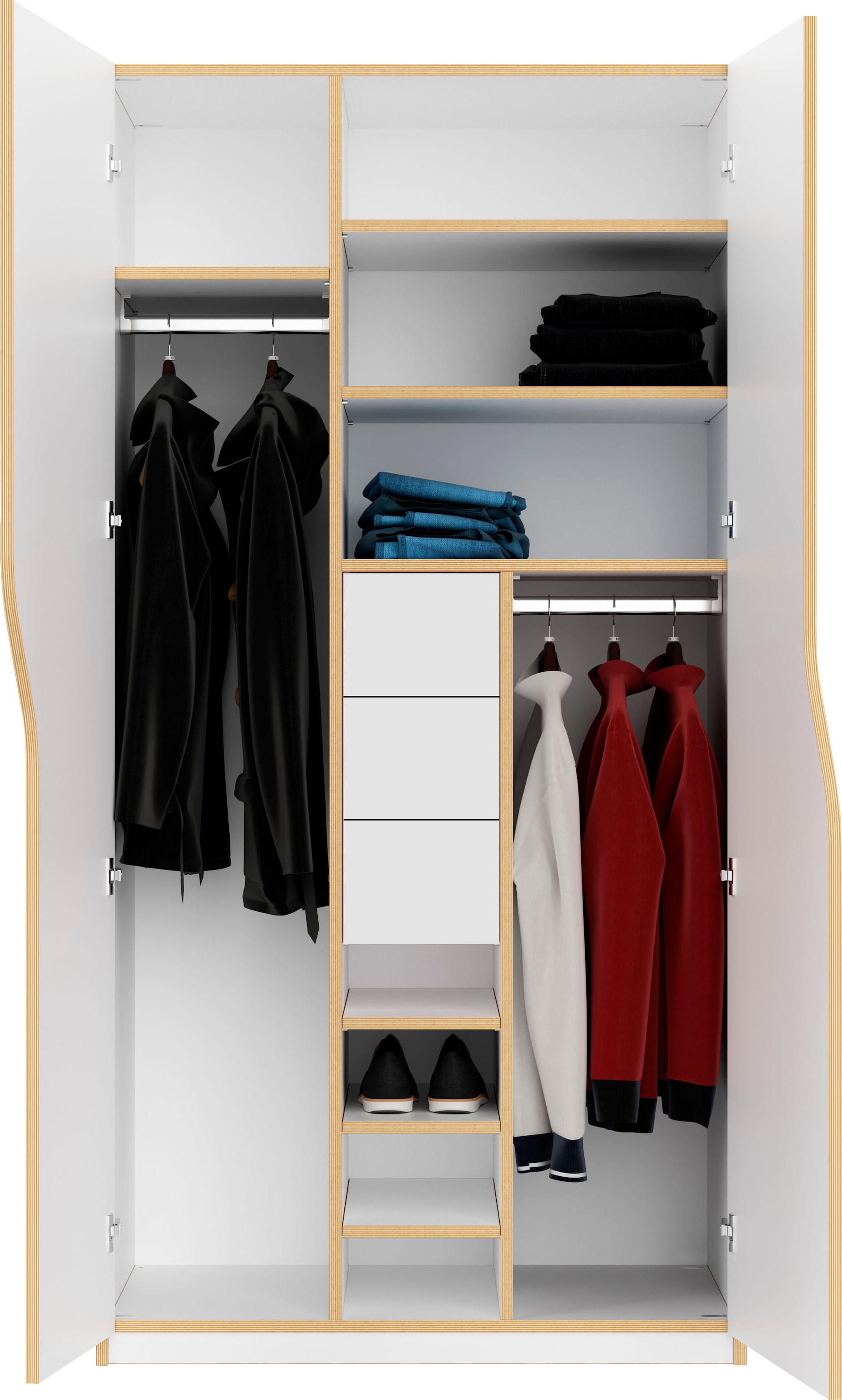 Ausstattung Müller Raten 3 kaufen Kleiderstangen 2«, Kleiderschrank auf SMALL Nr. »PLANE Inklusive LIVING innenliegenden und Schubladen 2