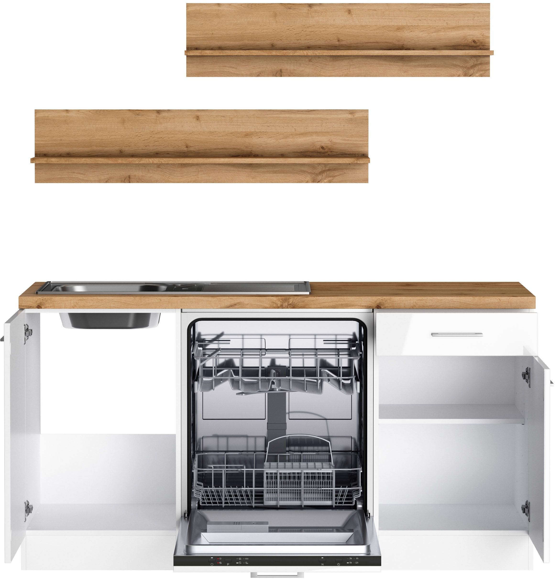 KOCHSTATION Winkelküche »KS-Milan, optional mit Muldenlüfter«, Stellbr.360/220 cm, wahlweise mit E-Geräten, Kochfeld mit Dunstabzug