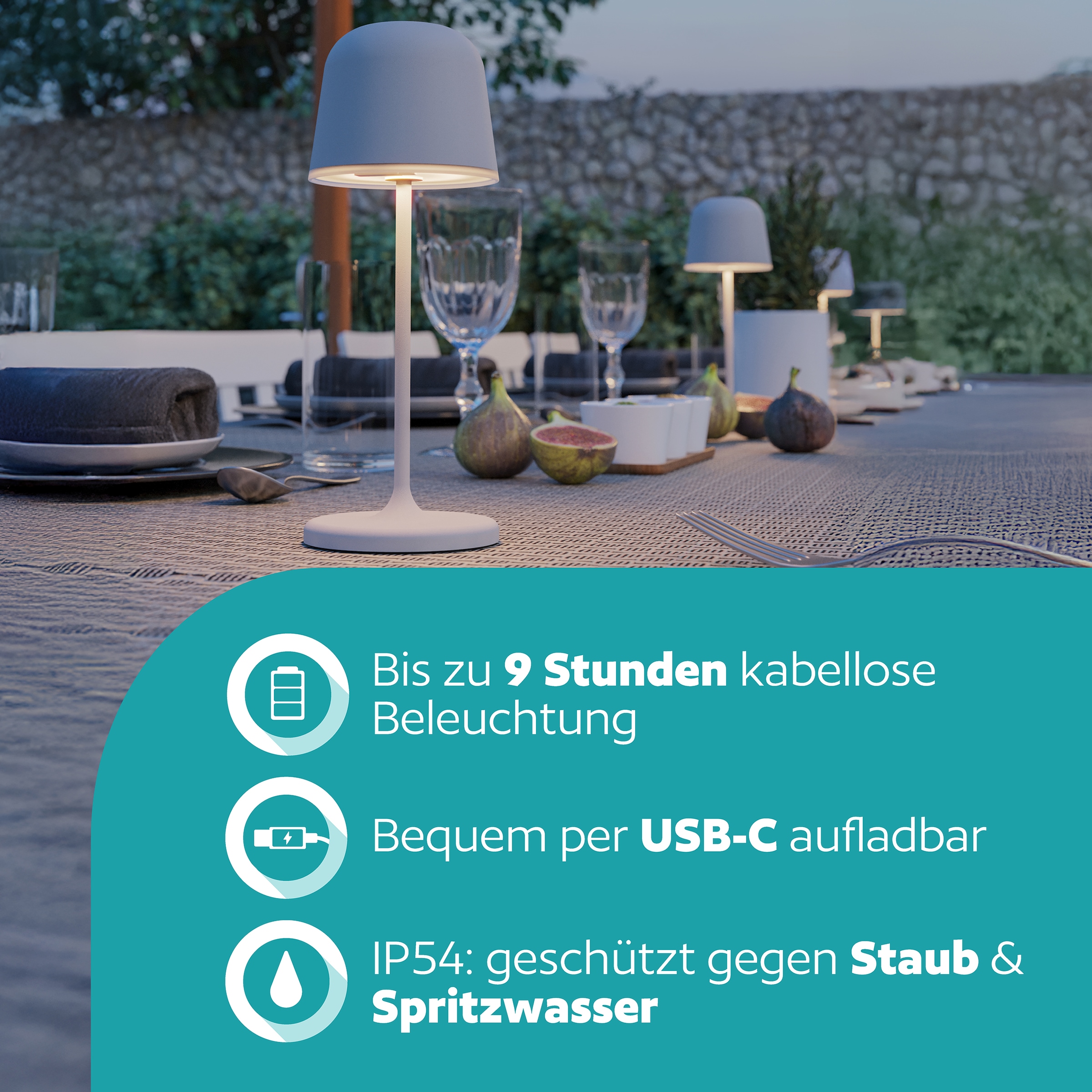 EGLO Tischleuchte »MANNERA-S Tischlampe - Alu, Stahl - LED - 1,8W - IP54« LED-Modul 1 Stk. Neutralweiß | Warmweiß Akku Außentischleuchte, Gartenlampe m. Erdspieß, H20 x Ø7,5 cm