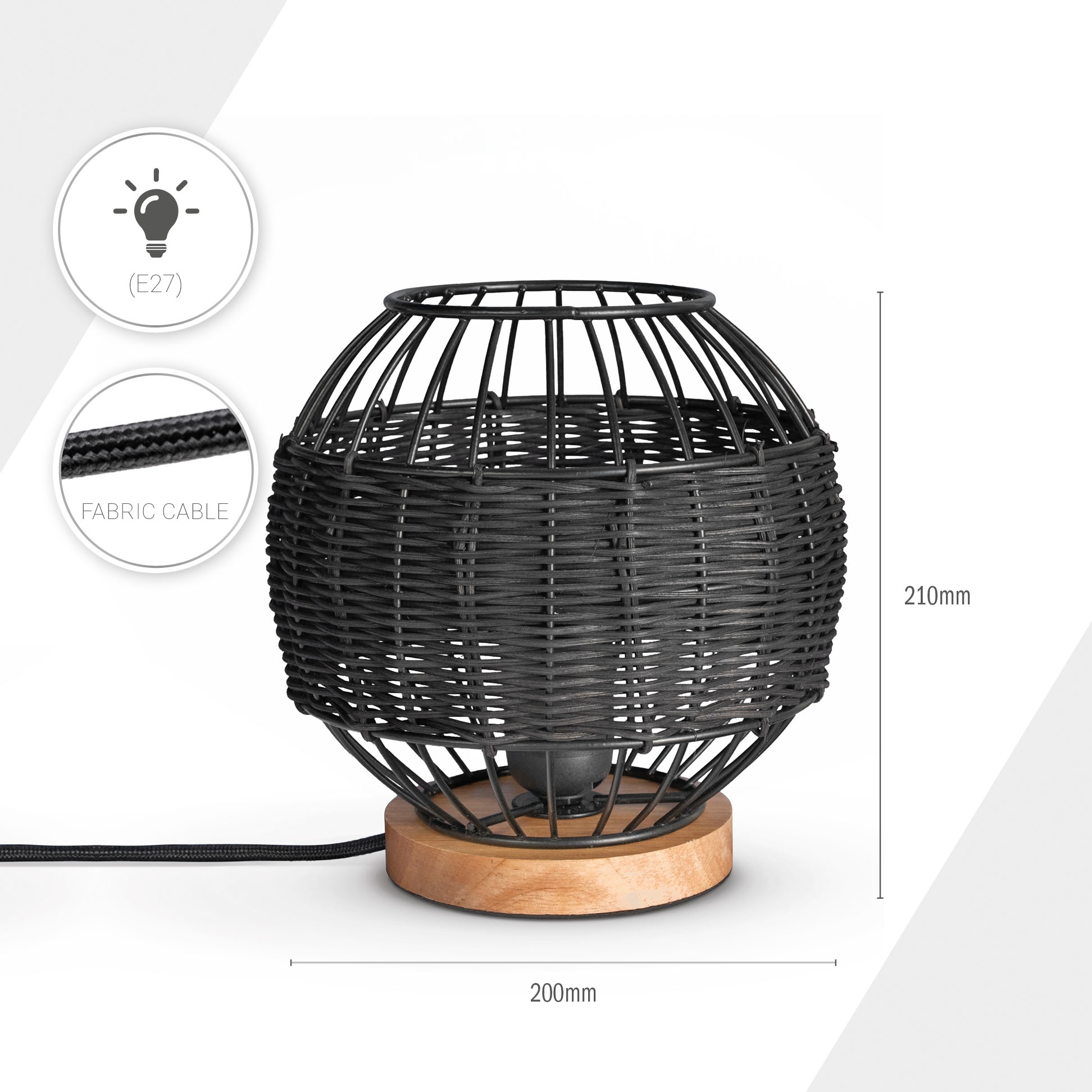 Paco Home Tischleuchte »PUGLO« E27 Rattan Schreib LED Rustikal  Boho Holz E27