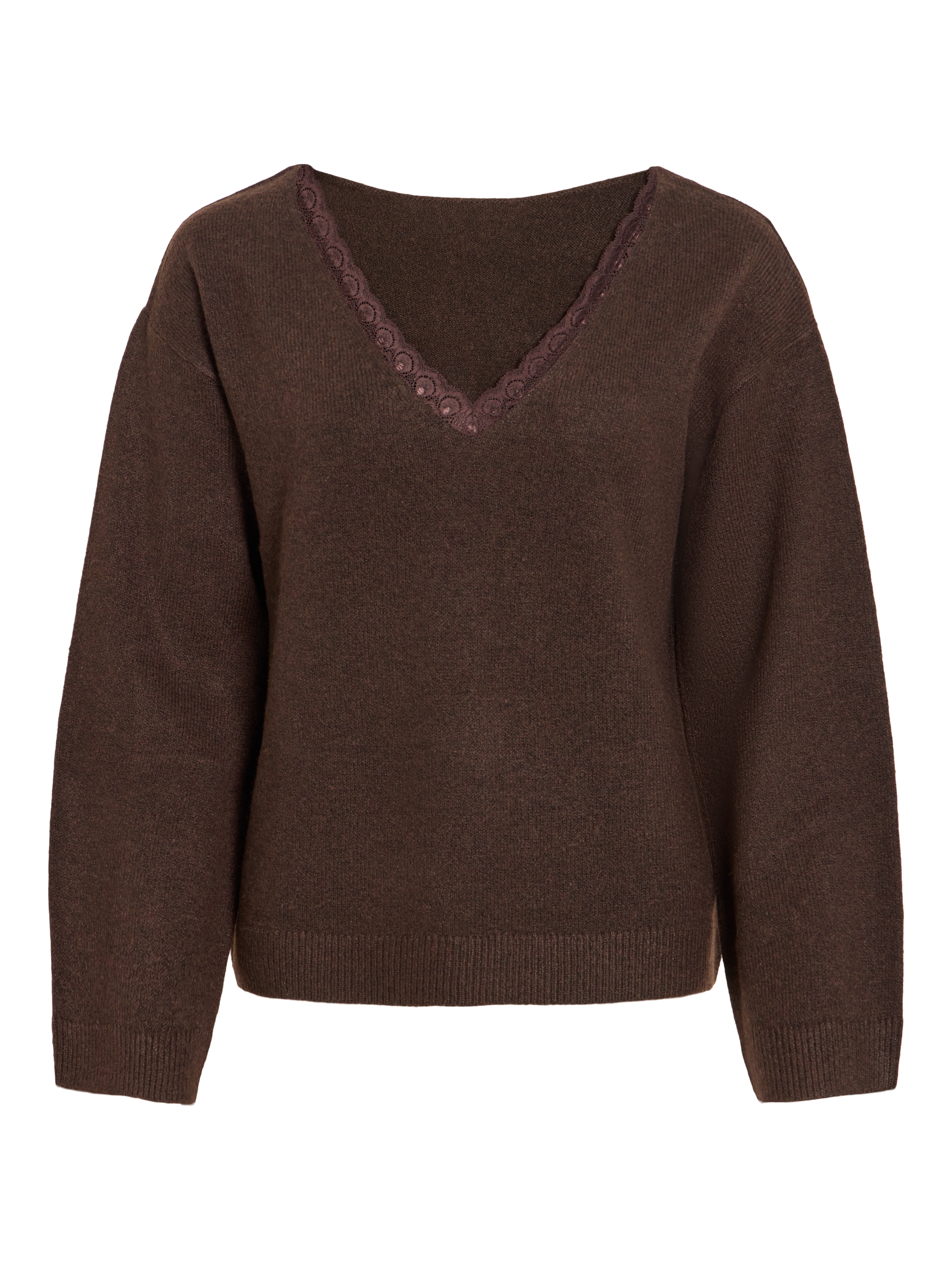 Vila V-Ausschnitt-Pullover »VILIGA L/S V-NECK REV LACE KNIT TOP-NOOS« Materialmix, Spitzen-Detail, regular fit