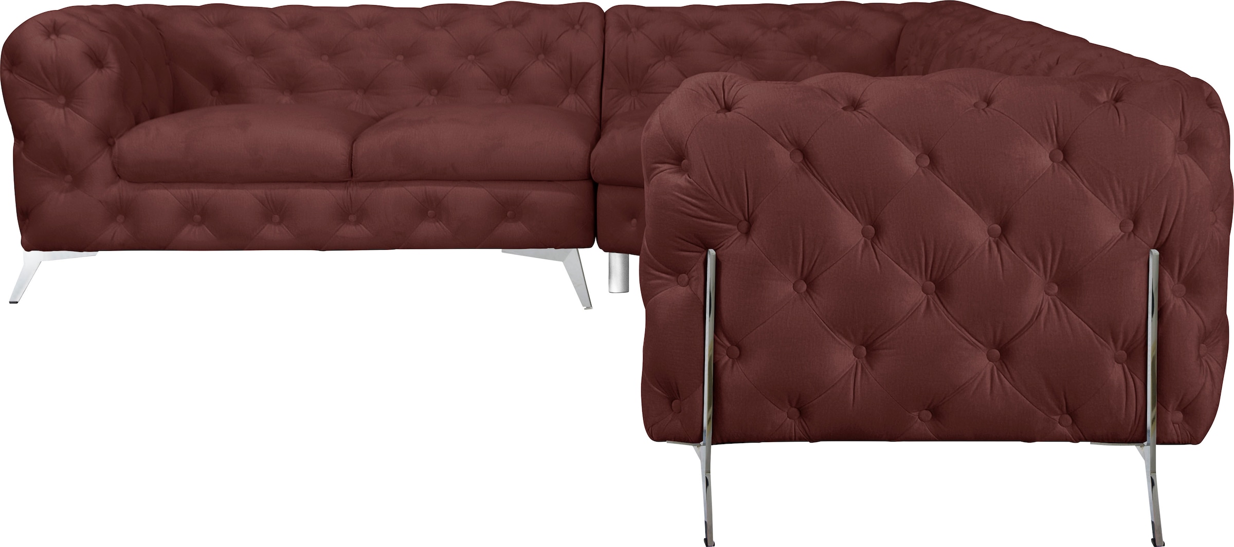 Leonique Chesterfield-Sofa »Amaury L-Form«, großes Ecksofa, Chesterfield-Optik, Breite 323 cm, Fußfarbe wählbar