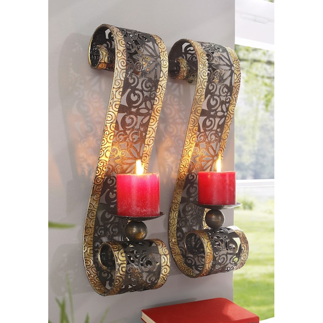 HOFMANN LIVING AND MORE Wandkerzenhalter, (Set, 2 St.), Kerzenleuchter  hängend, Wanddeko, Antik-Optik, aus Metall auf Raten kaufen