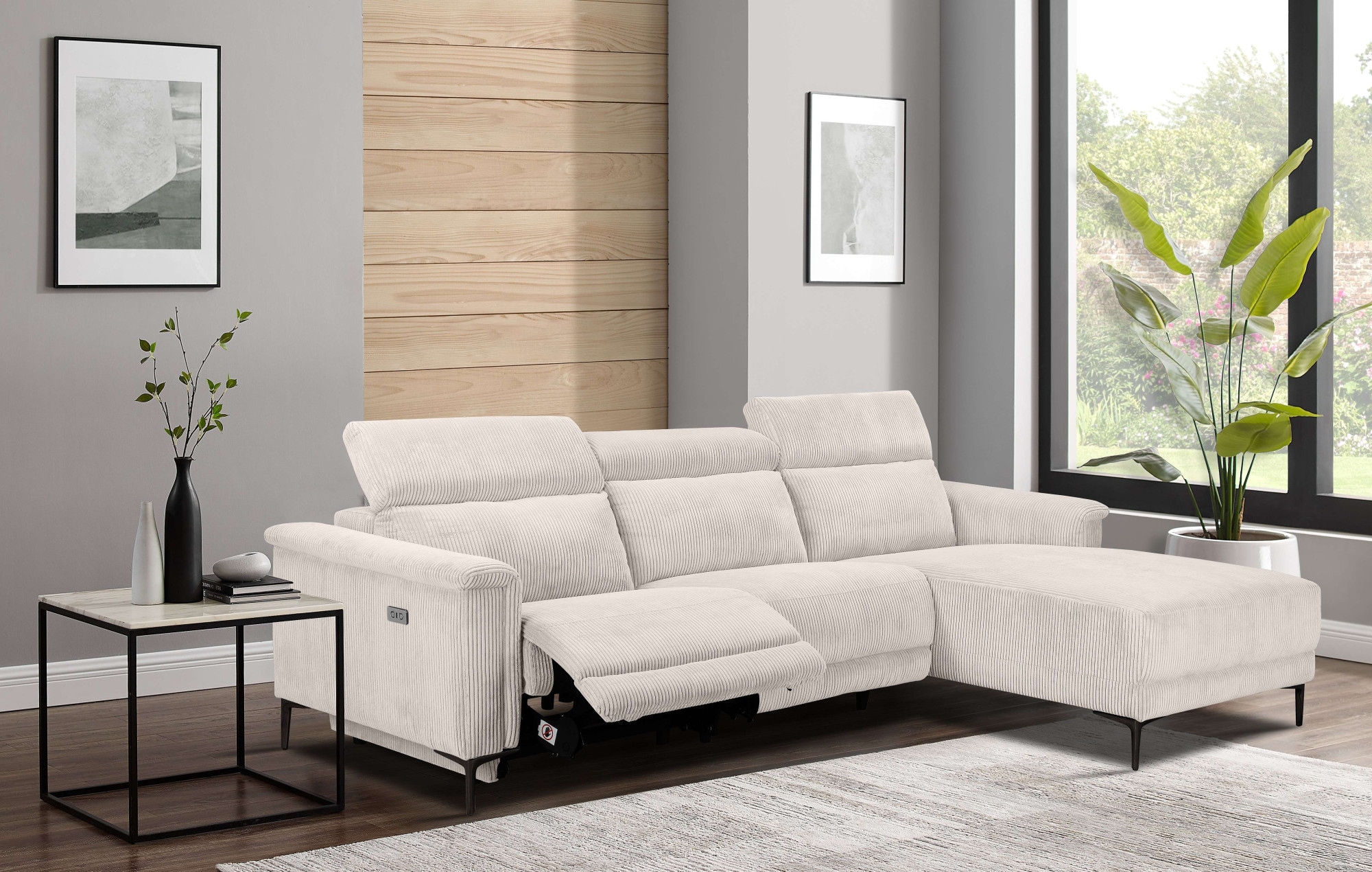 Places of Style Ecksofa »Lund in Cord, L-Form, 261 cm, manuelle und elektr. Relaxfunktion,«, USB-A und Kopfteilverstellung