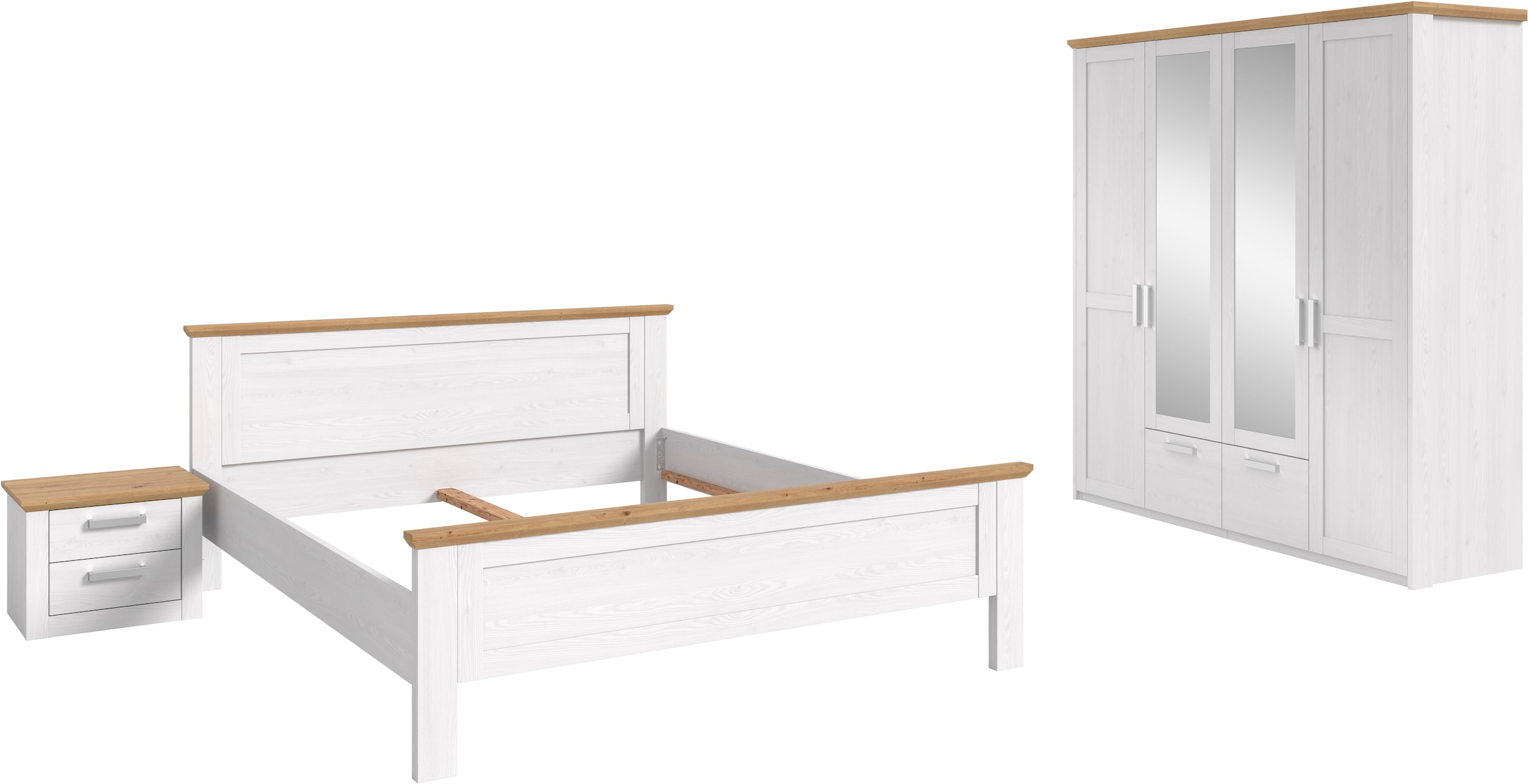 Home affaire Schlafzimmer-Set »COSENZA, 3-tlg., Kleiderschrank, Bettgestell & Nachttisch« Matratzengröße 180x200 cm, viel Stauraum, ohne Lattenrost & Matratze, 3 tlg. tlg.