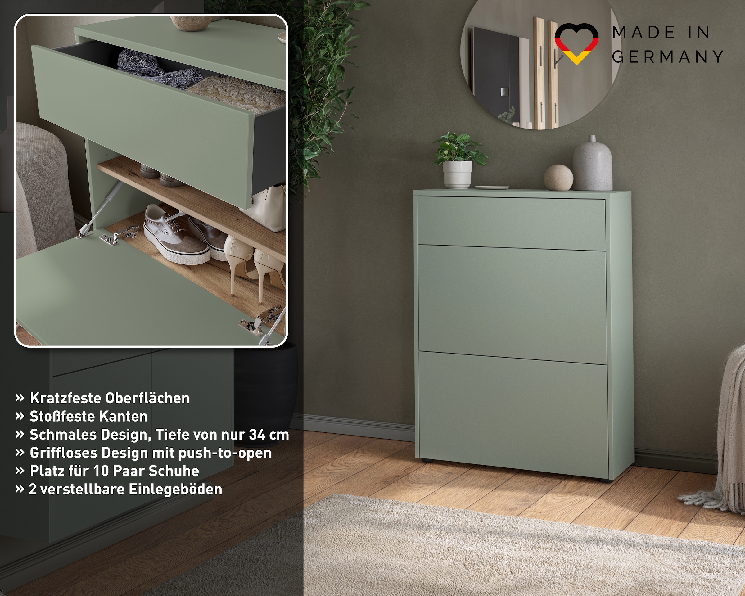 GERMANIA Schuhschrank »Binetto« 1 Stk. tlg. Garderobenschr., mit Schubl., Push-to-open, verstellb. Böden,  B: 70cm
