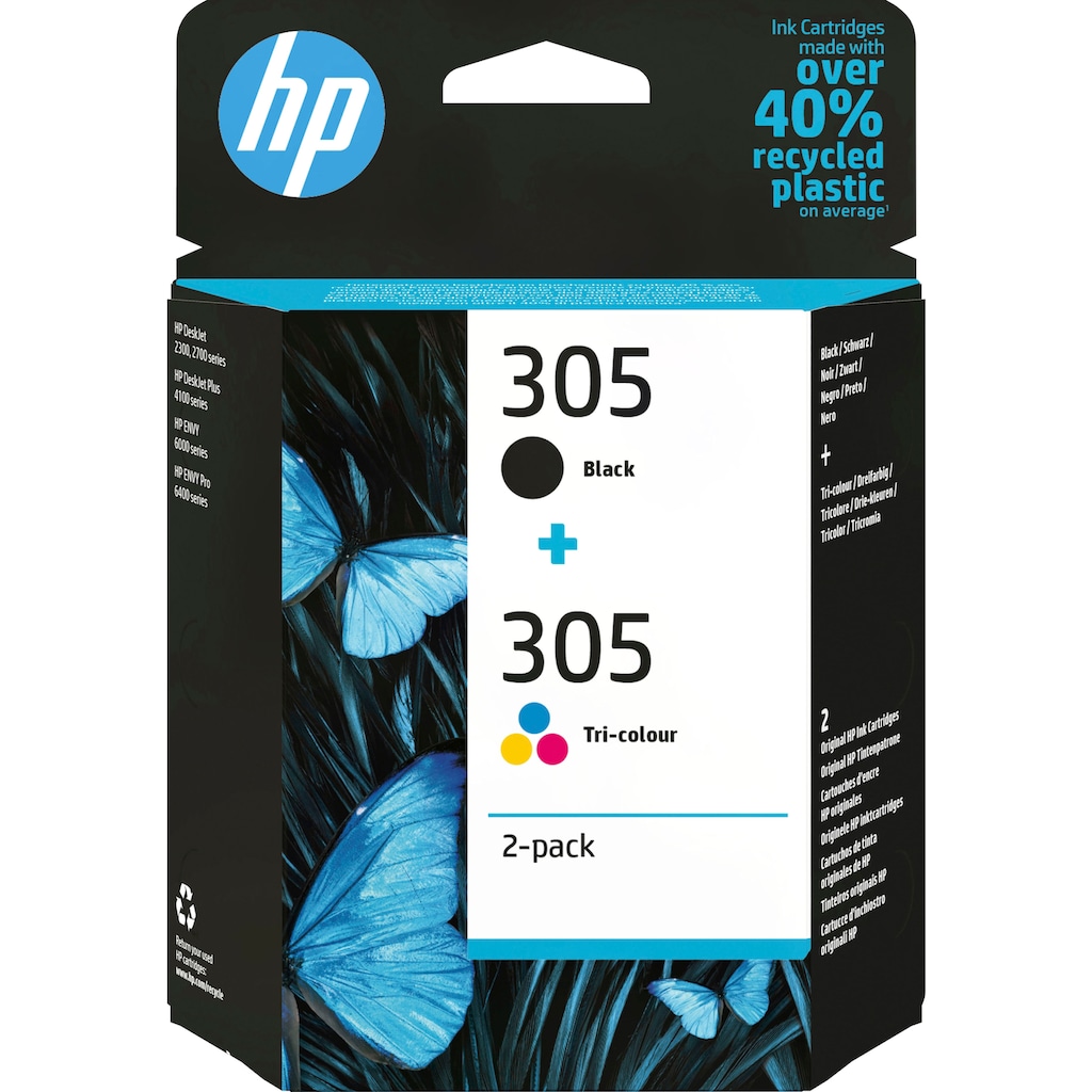 HP Nachfülltinte »305 2er-Pack 6ZD17AE, Cyan/Magenta/Gelb/Schwarz«, für HP, (Packung, 2 St.), Instant Ink, Druckerpatrone original, Kombi