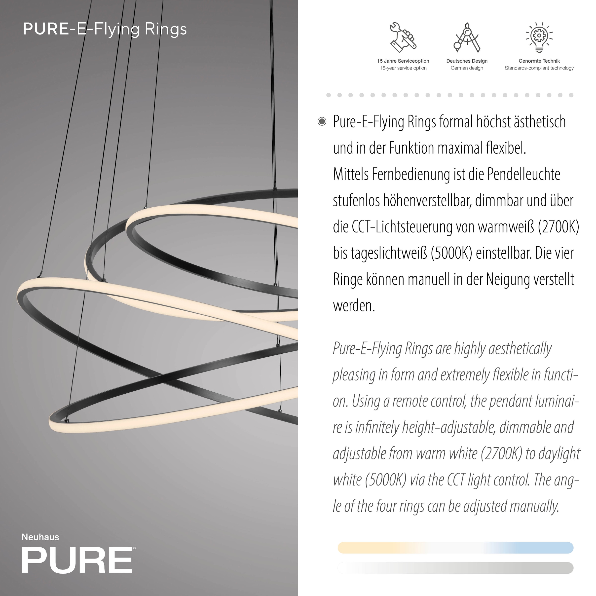 Neuhaus PURE LED Pendelleuchte »PURE E-Flying Rings« LED-Board 1 Stk. warmweiß - kaltweiß e-LIFT® Funktion, CCT, dimmbar über Fernbedienung