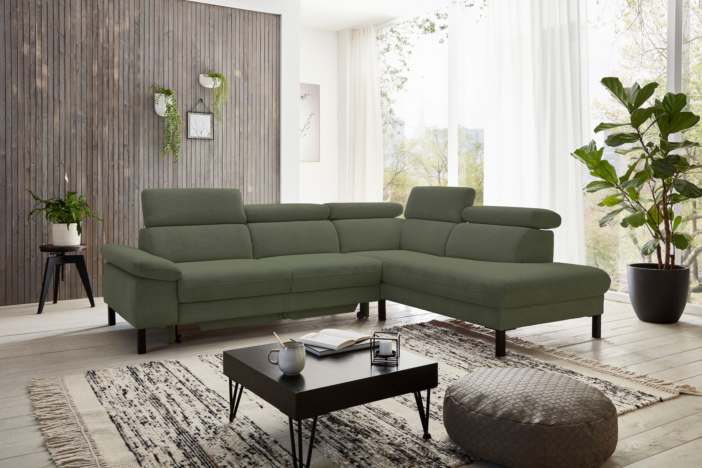 Home affaire Ecksofa »Arnayon mit Querschläfer-Bettfunktion, Schlafsofa, großer Bettkasten«, manuelle Kopfteilverstellung, Tonnentaschen-Federkern, Feincord L-Form