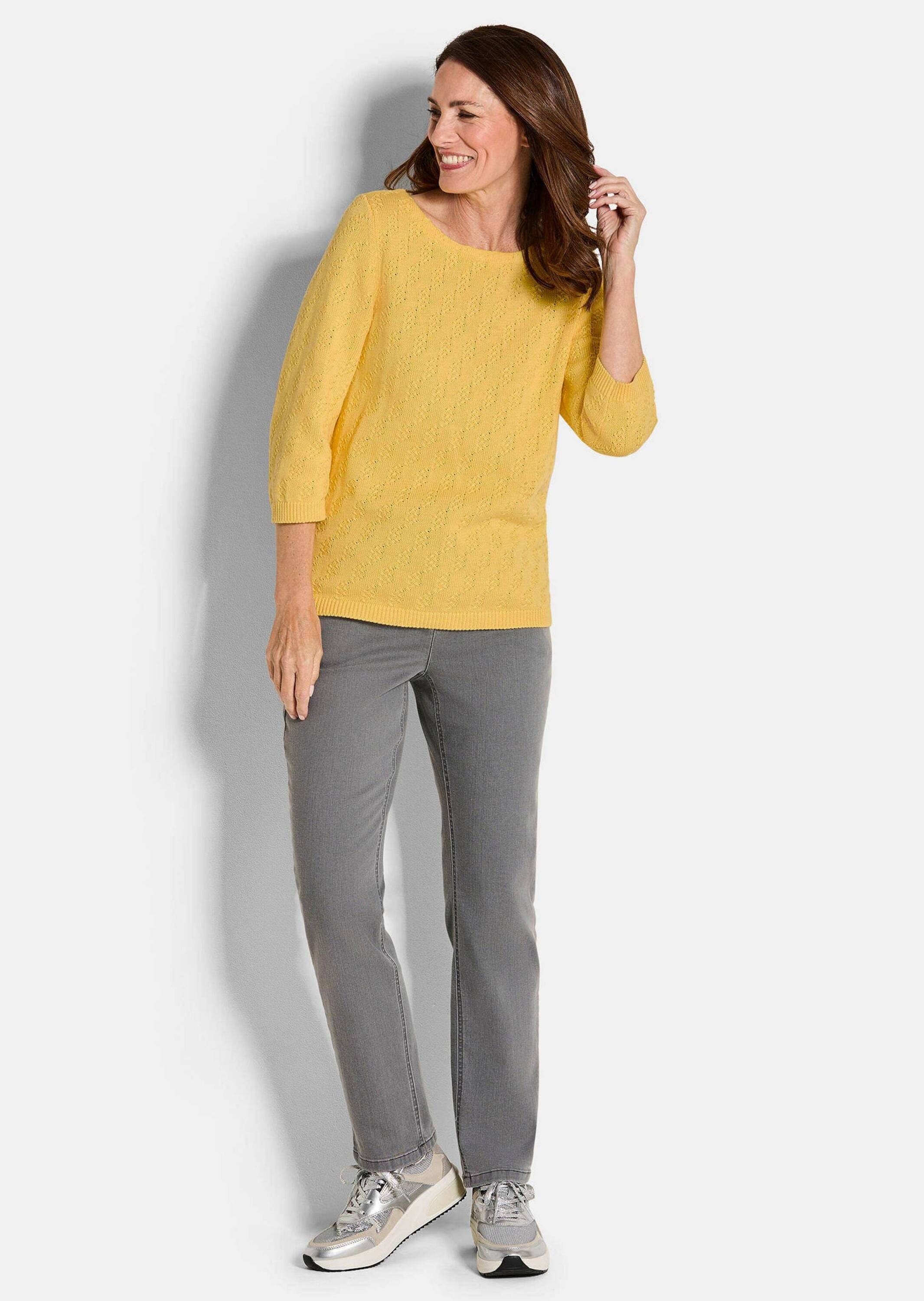 GOLDNER Rundhalspullover »Kurzgröße Halbarm Baumwollpullover mit Struktur« 3/4-Ärmel