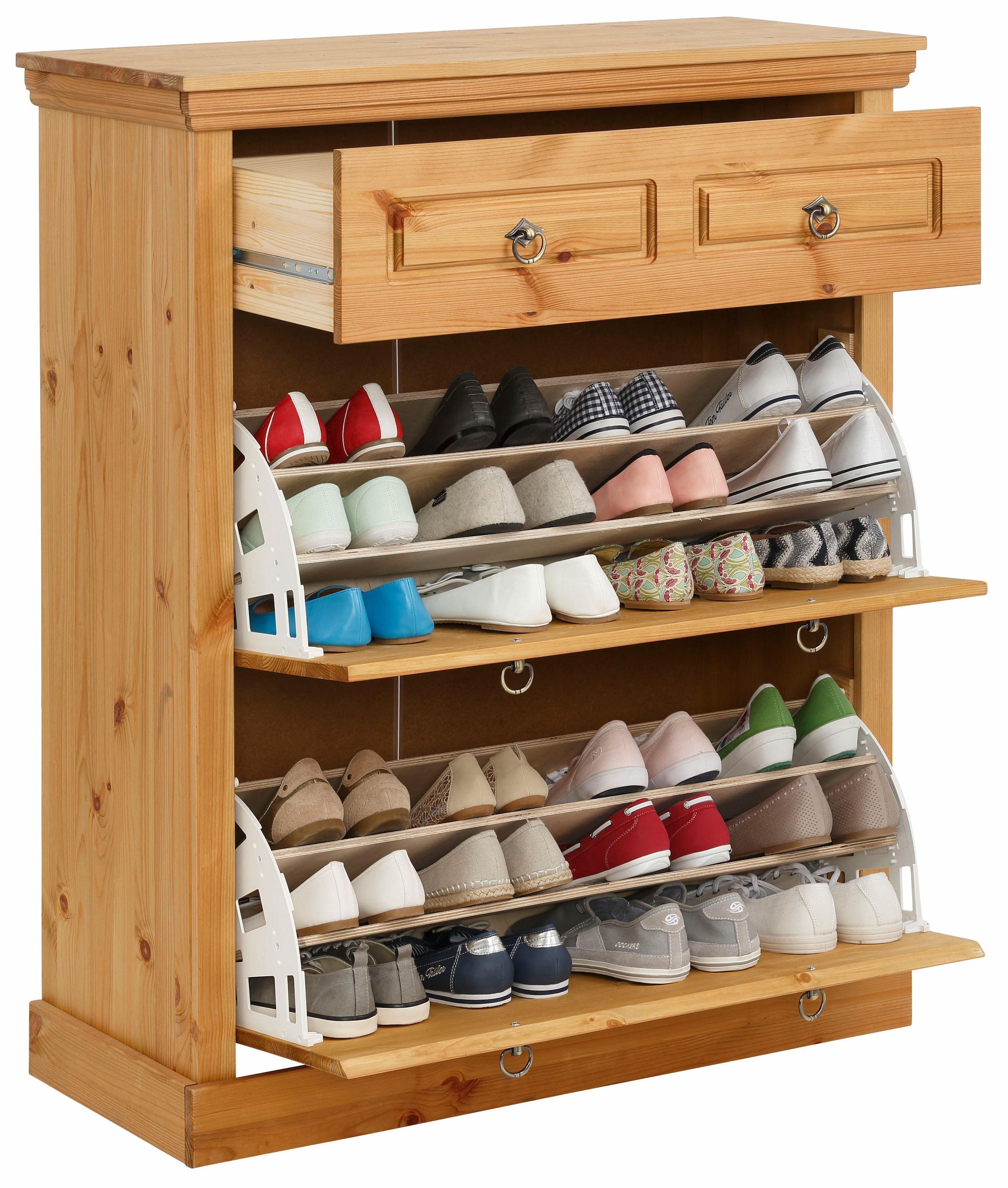 OTTO home Schuhschrank »Basilico« aus massiver Kiefer, FSC®, Breite 90 cm, mit Schublade, Kassettenoptik