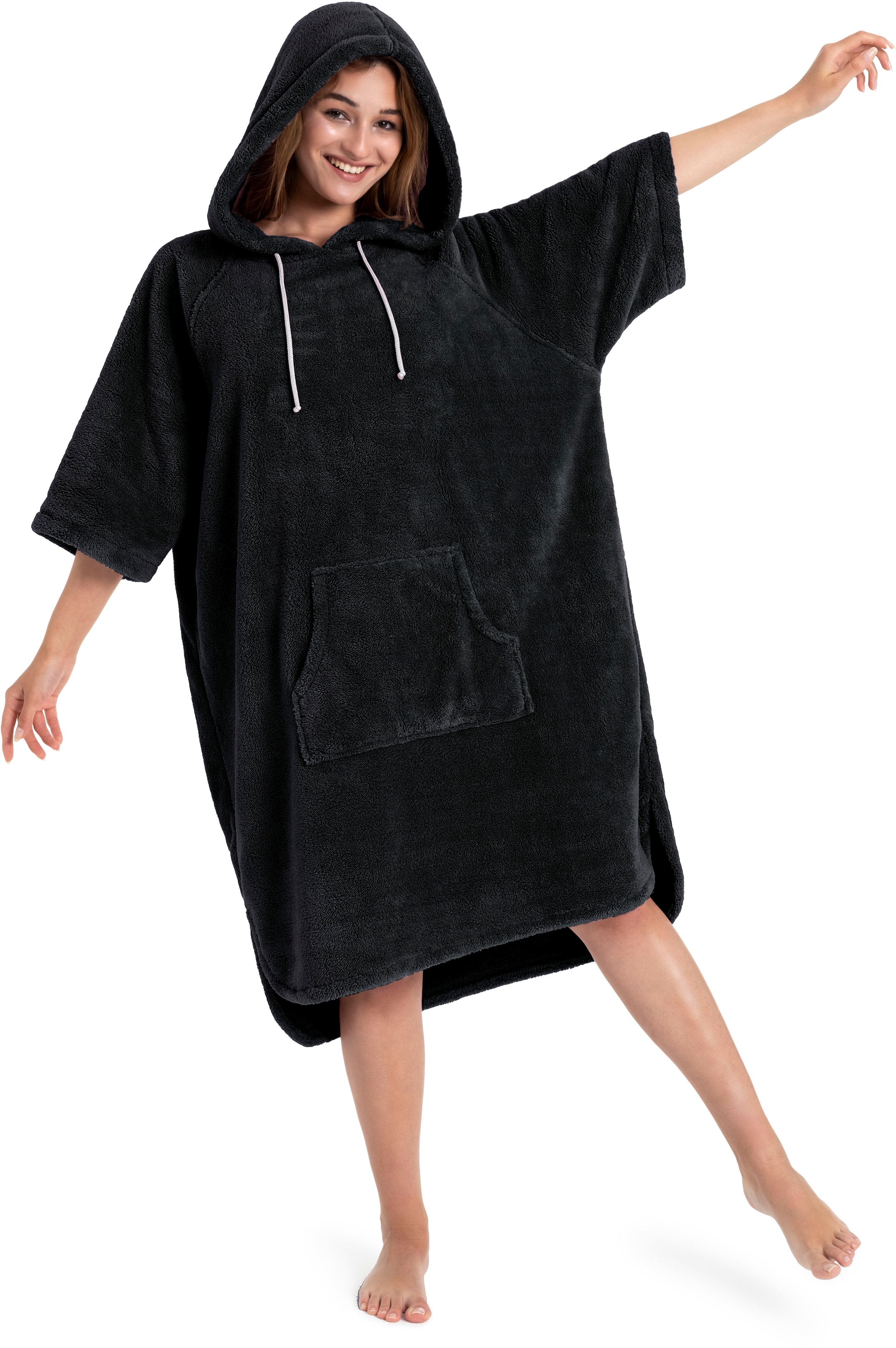 my home Badeponcho »Lillou, ideal für Sauna, Spa & im Urlaub«, (1 St.), weich und kuschelig, Fleece, Unisex, für Damen und Herren, Surfponcho