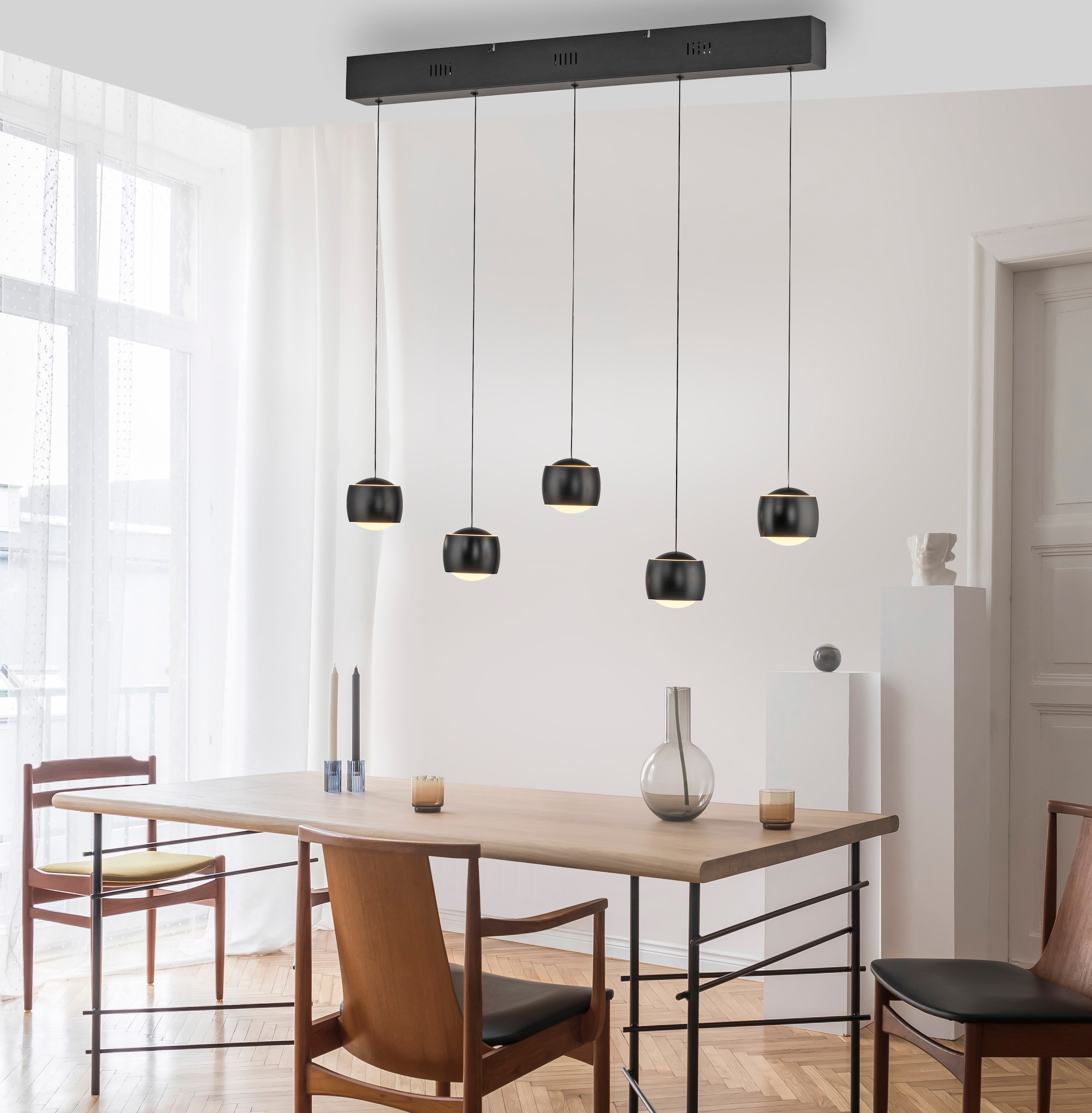 JUST LIGHT Pendelleuchte »BALLINI«, 5 flammig, Leuchtmittel LED-Board | LED fest integriert, LED, Comfort Lift, dimmbar, Switchmo