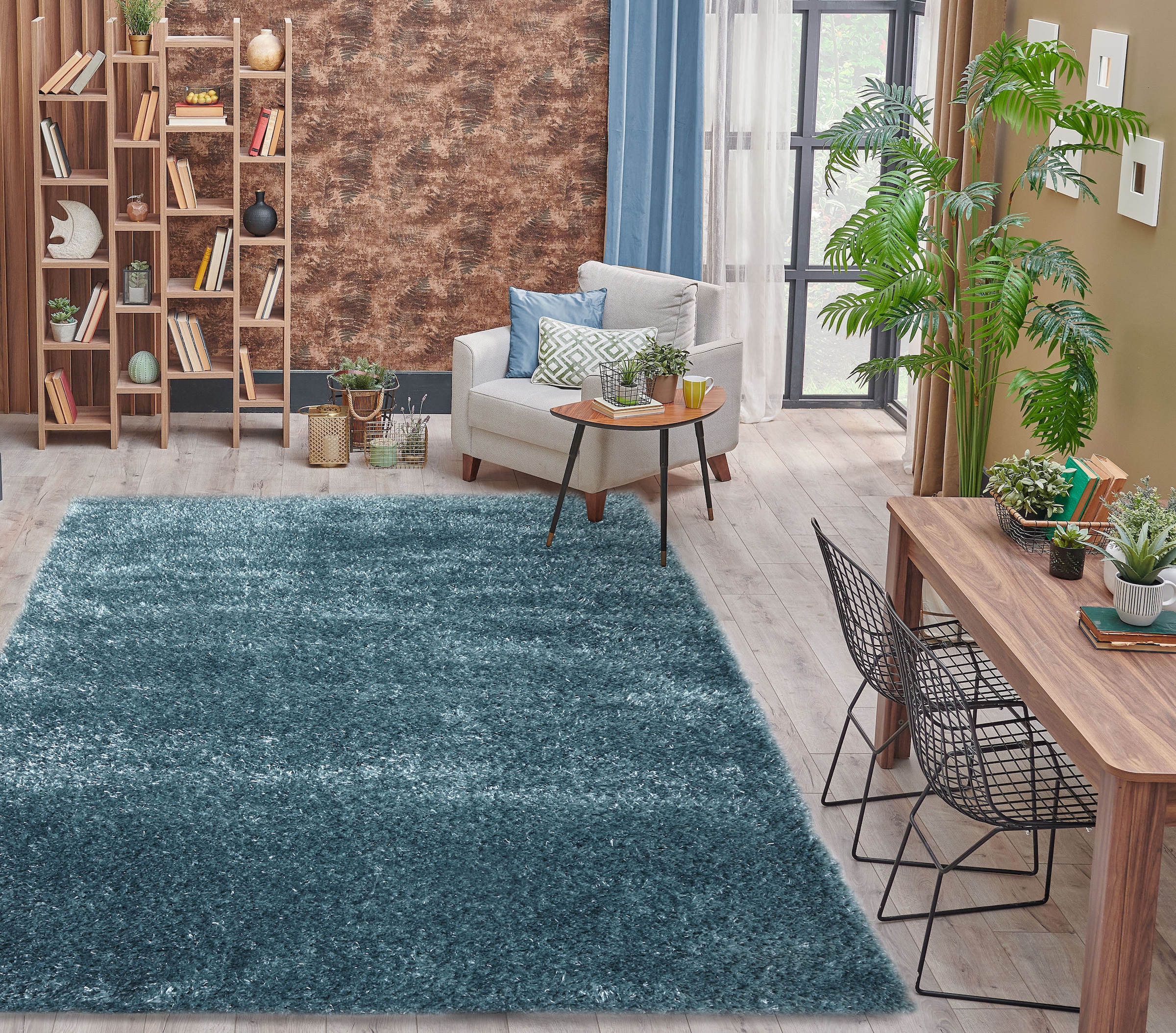 my home Hochflor-Teppich Wohnzimmer, online idealer »Senara«, kaufen rechteckig, für einfarbig, Teppich Schlafzimmer weich